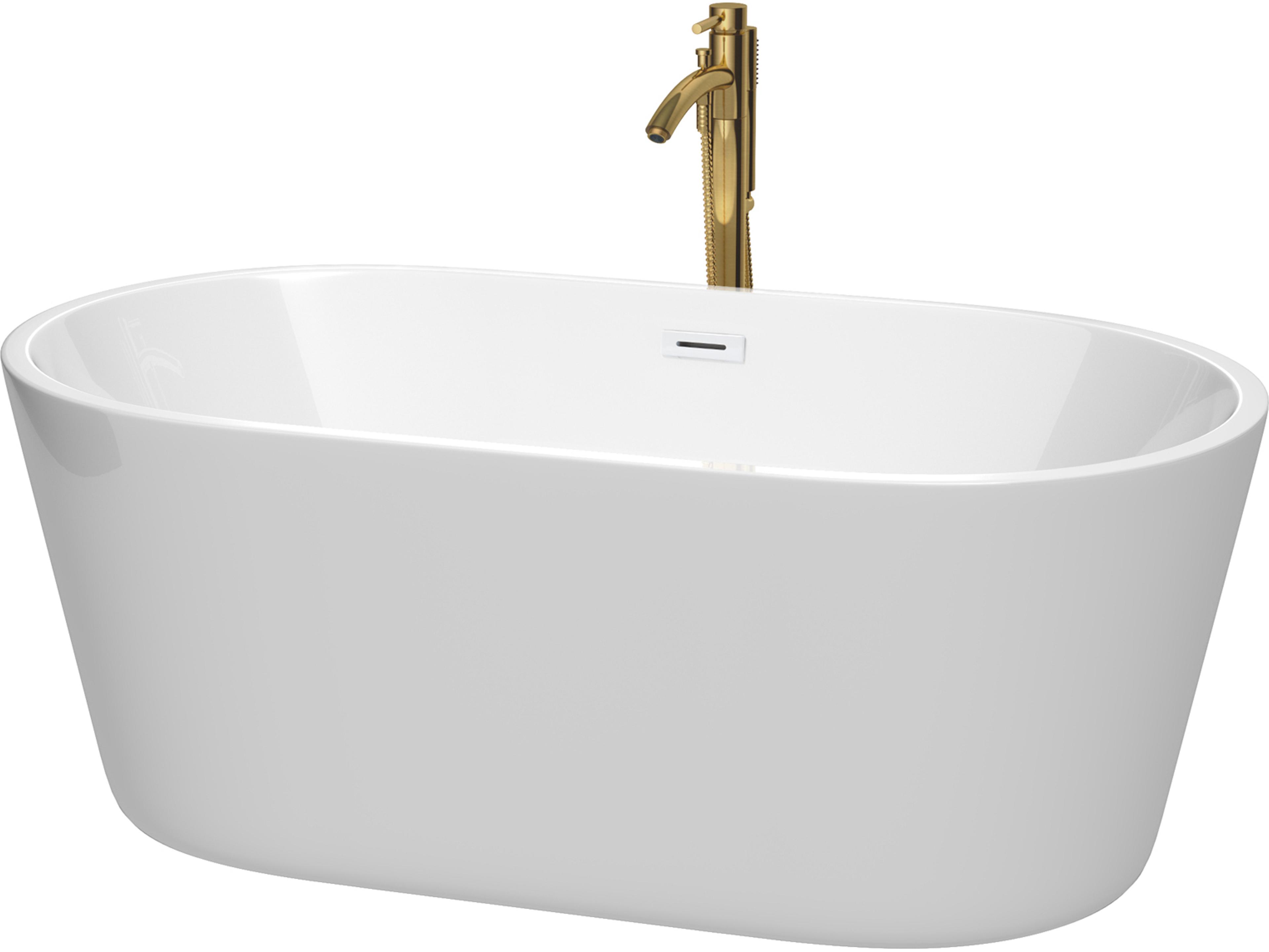 Wyndham Collection Carissa White Bathtub with Shiny White Trim and Floor Mounted Faucet