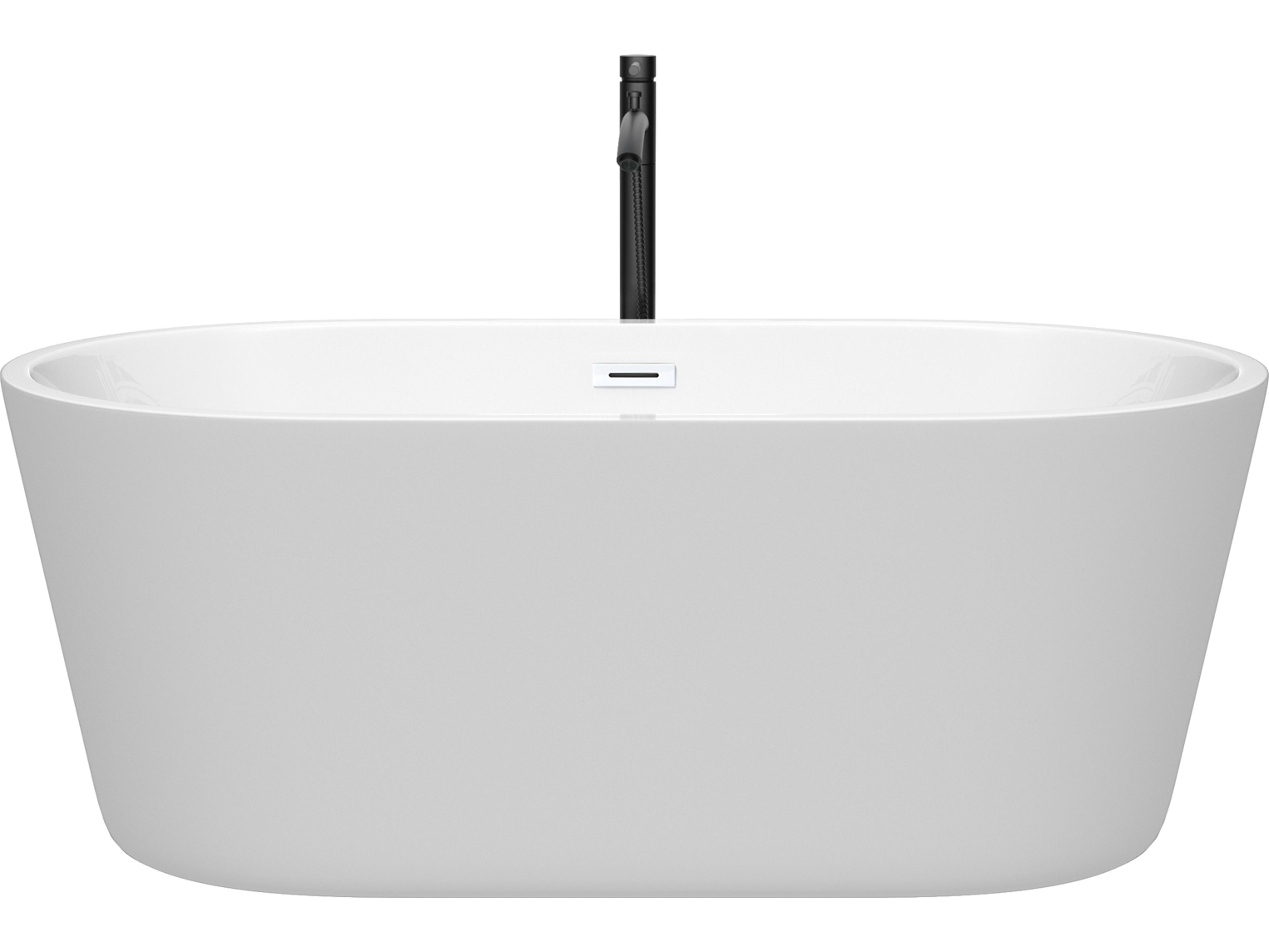 Wyndham Collection Carissa White Bathtub with Shiny White Trim and Floor Mounted Faucet