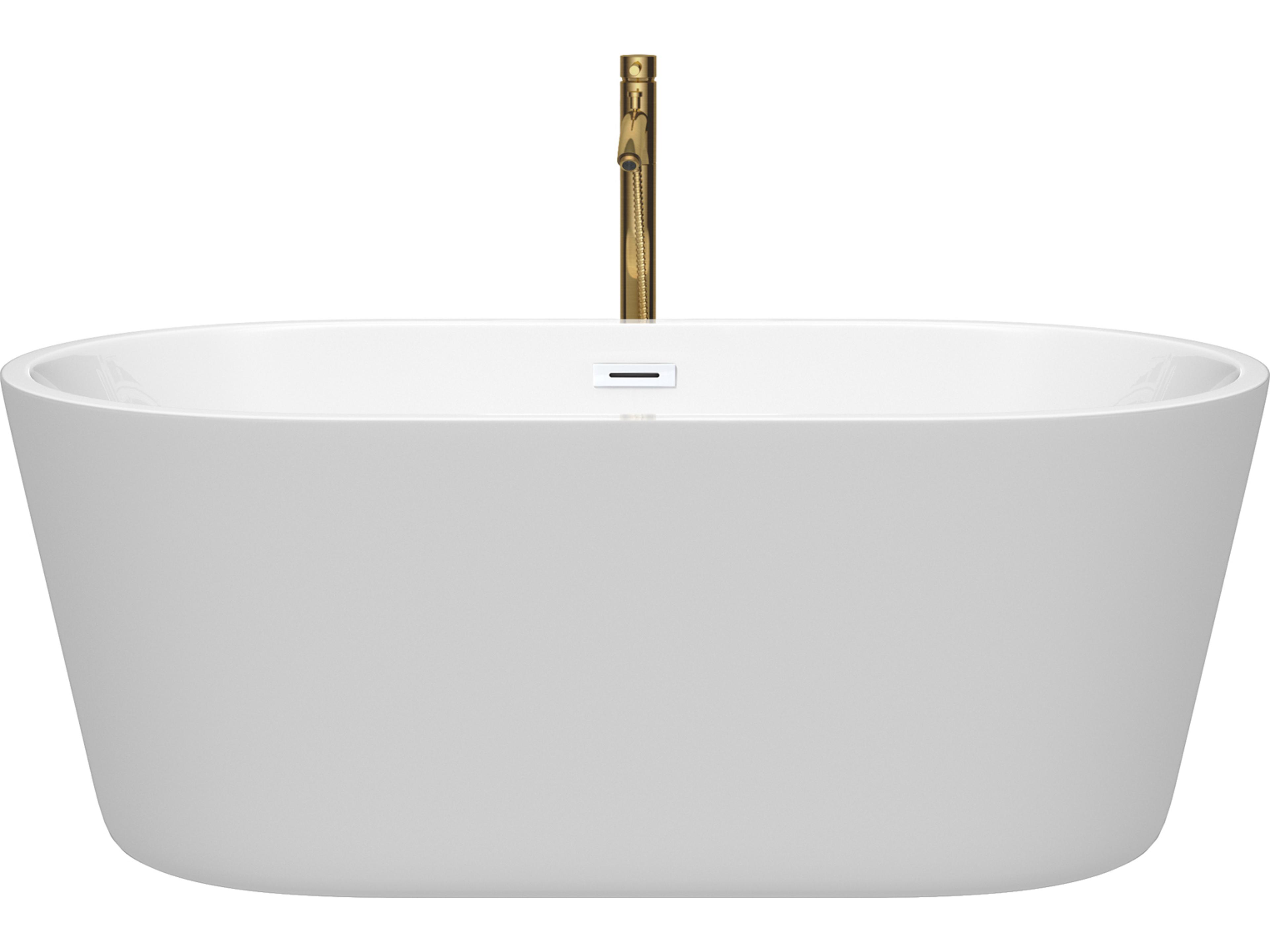 Wyndham Collection Carissa White Bathtub with Shiny White Trim and Floor Mounted Faucet