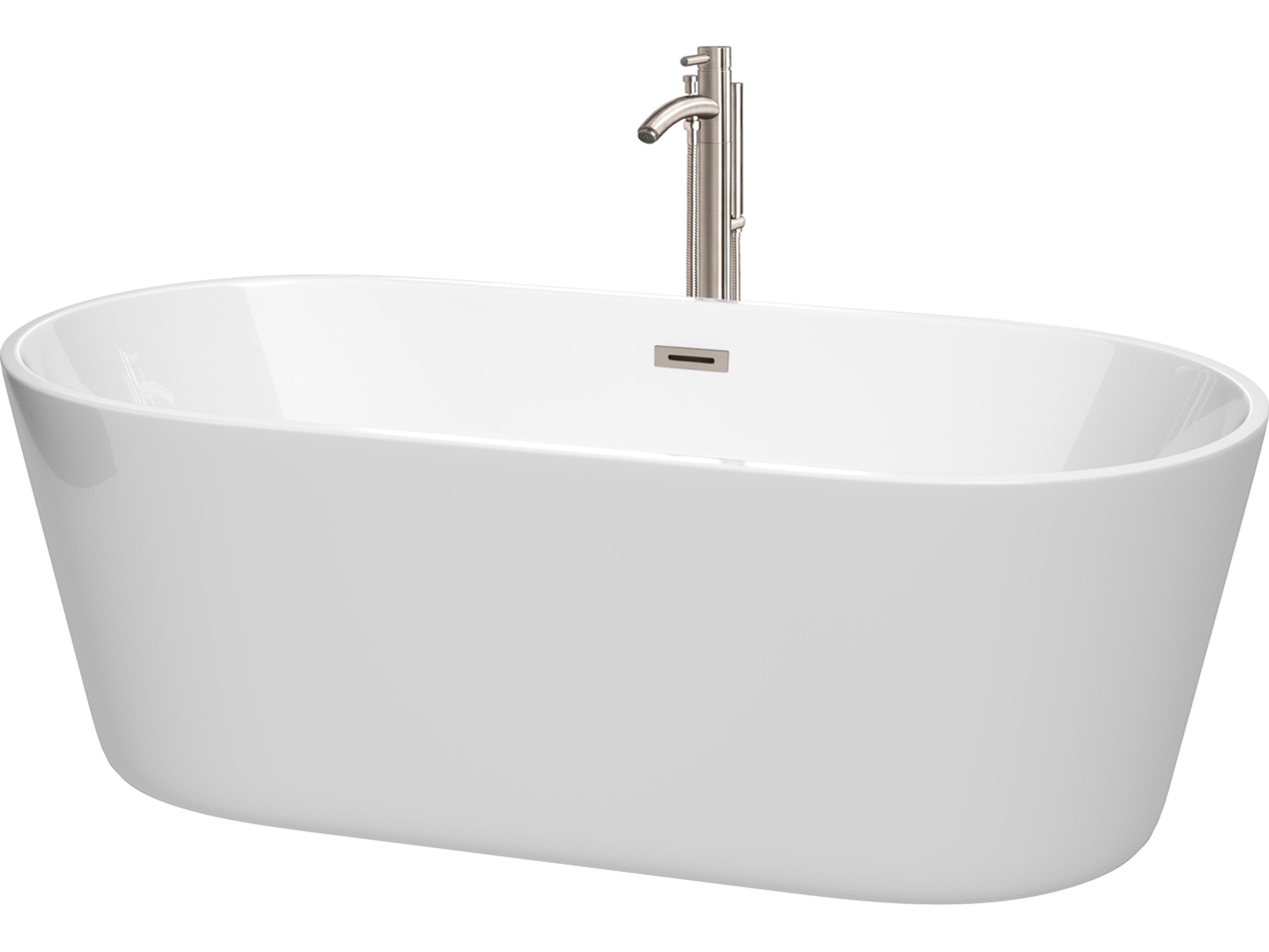Wyndham Collection Carissa White Bathtub with Floor Mounted Faucet, Drain and Overflow Trim