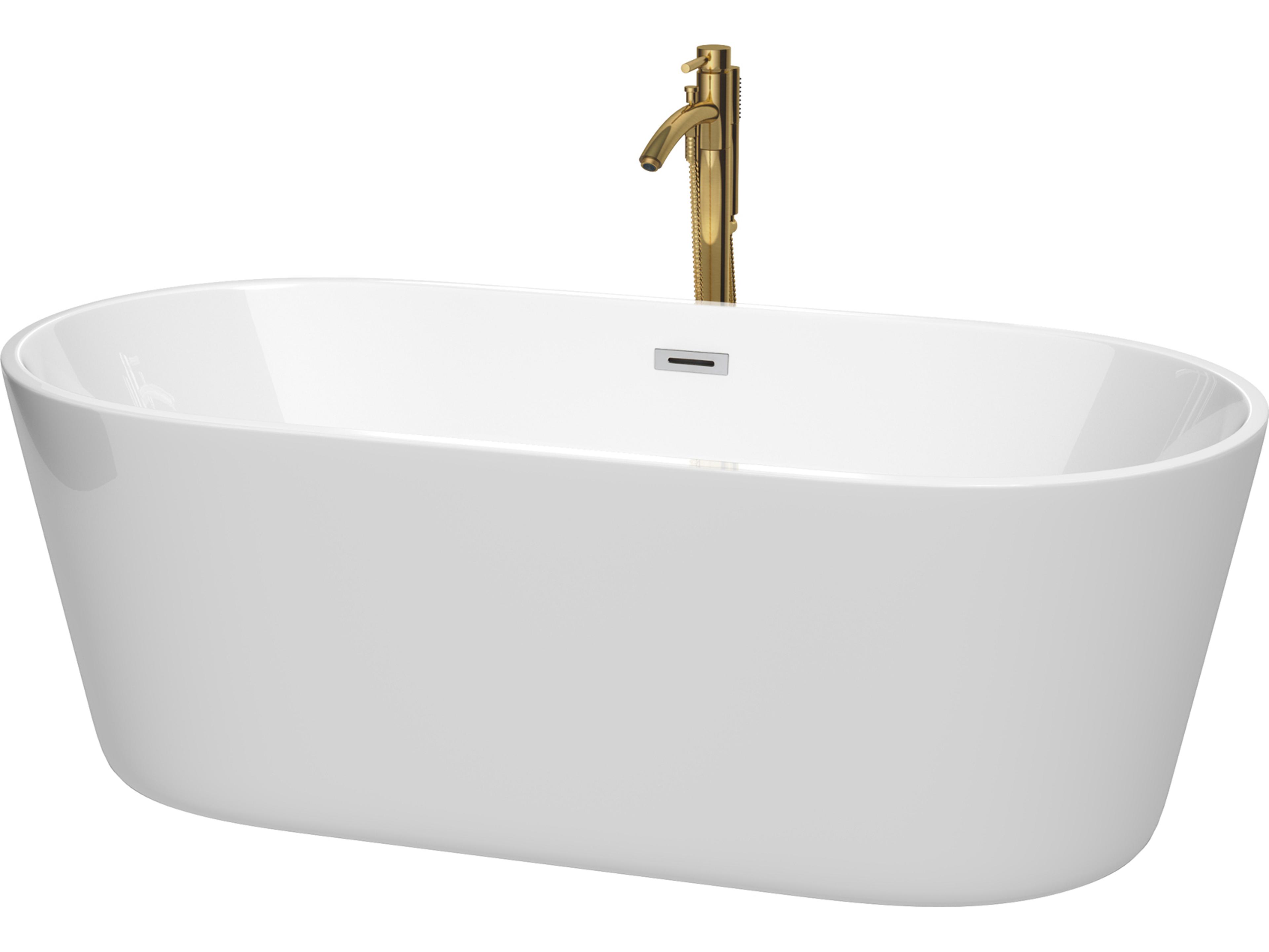 Wyndham Collection Carissa White Bathtub with Polished Chrome Trim and Floor Mounted Faucet