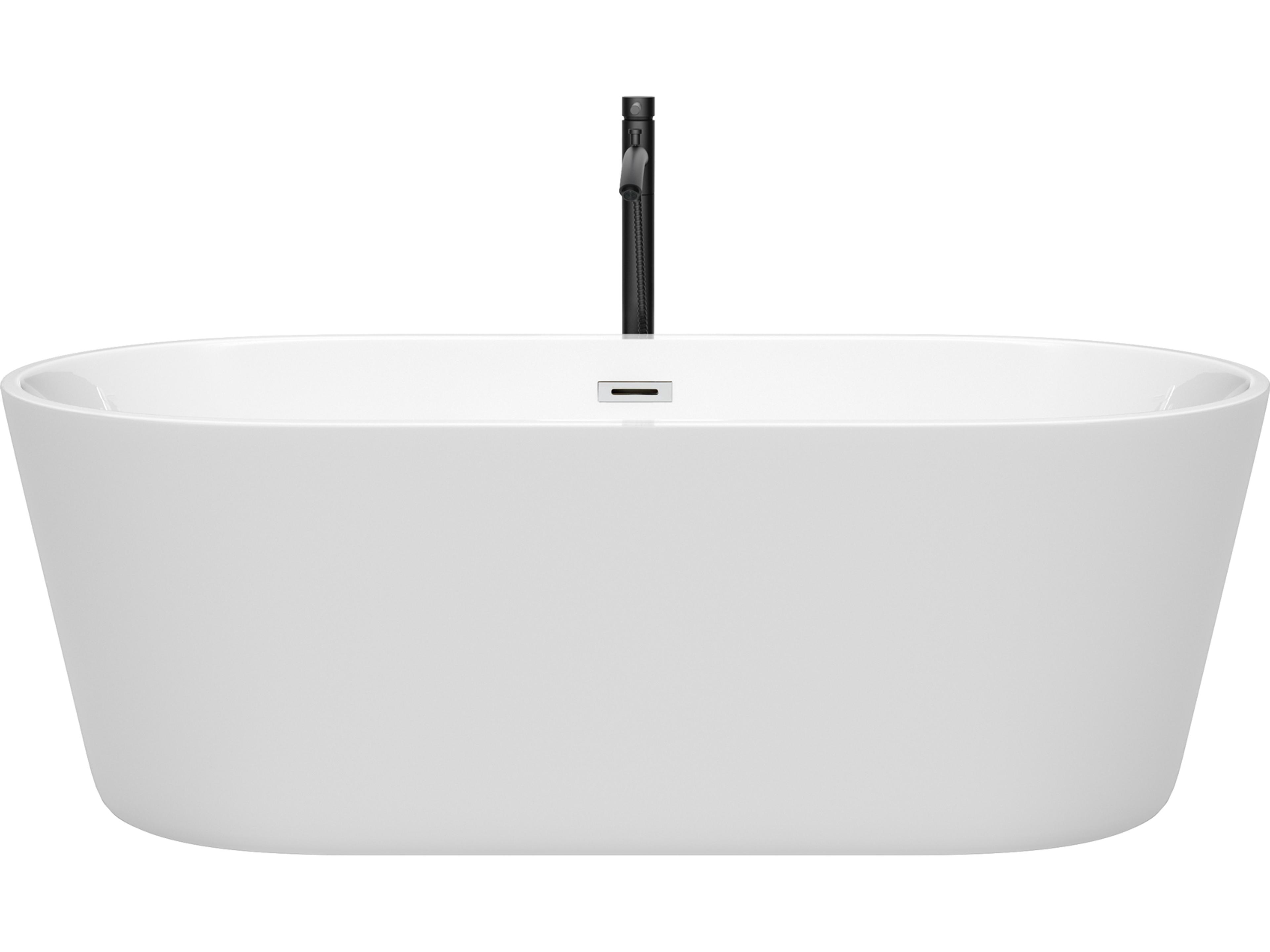 Wyndham Collection Carissa White Bathtub with Polished Chrome Trim and Floor Mounted Faucet