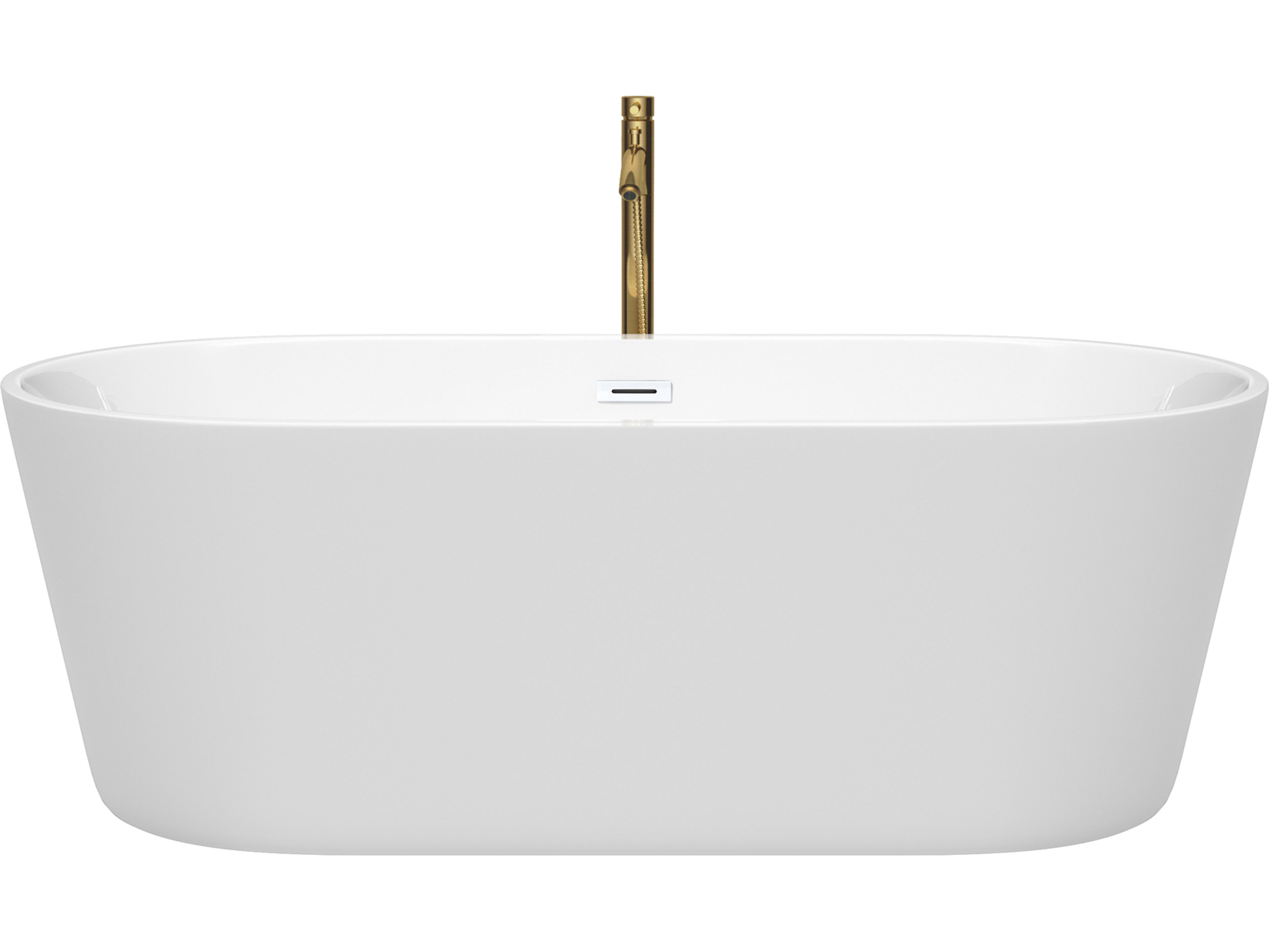 Wyndham Collection Carissa White Bathtub with Shiny White Trim and Floor Mounted Faucet