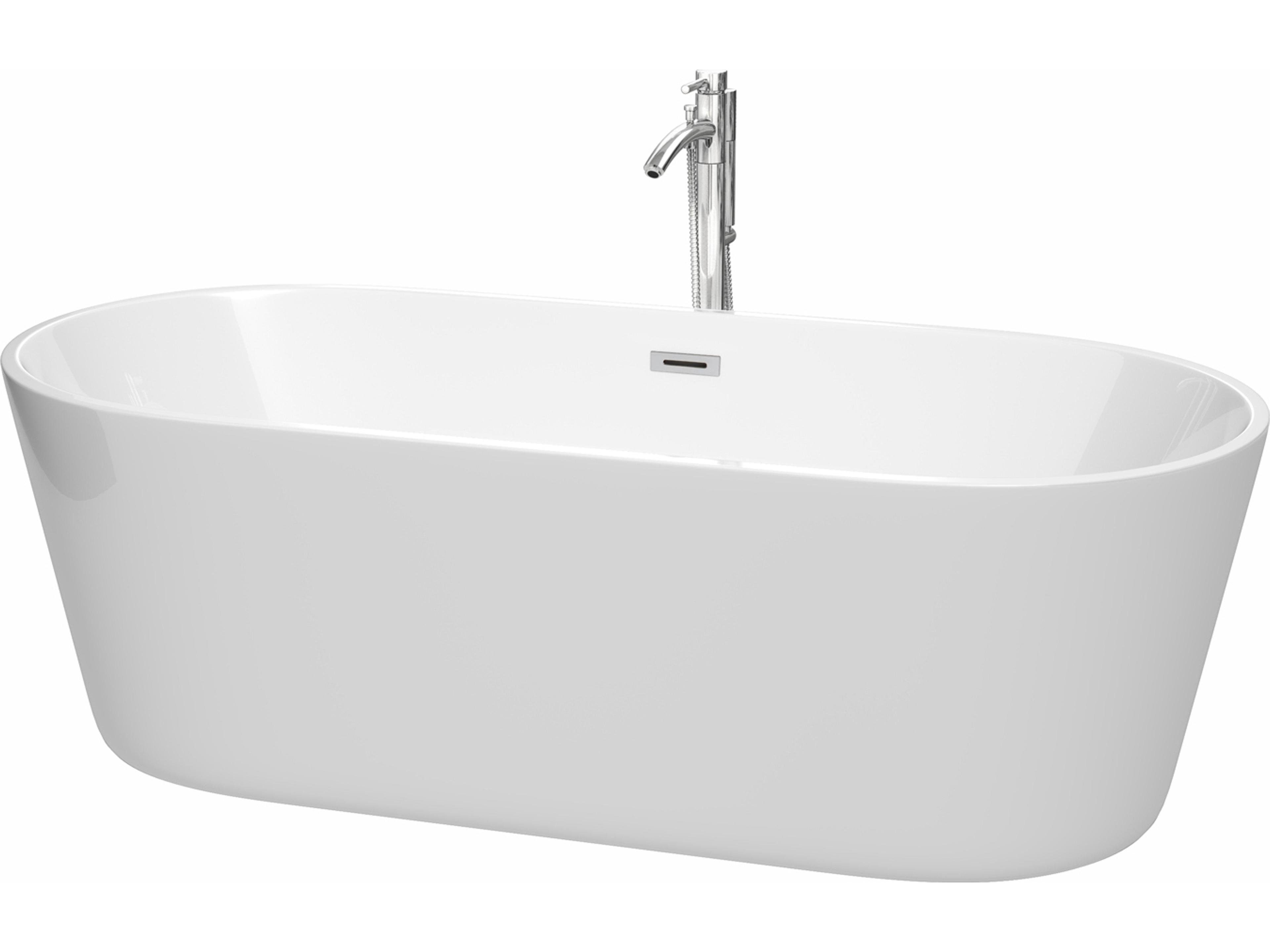 Wyndham Collection Carissa White Bathtub with Floor Mounted Faucet, Drain and Overflow Trim