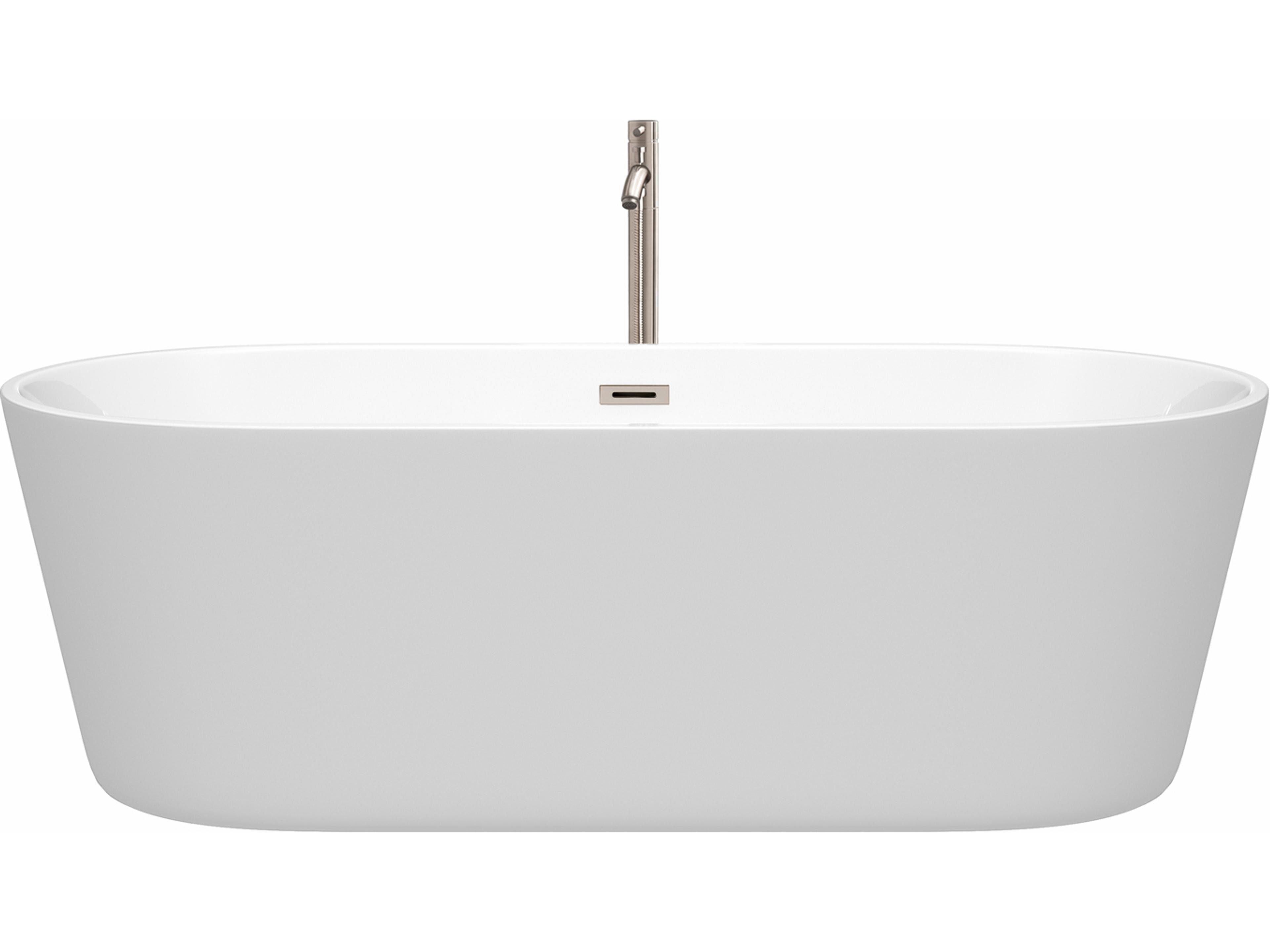 Wyndham Collection Carissa White Bathtub with Floor Mounted Faucet, Drain and Overflow Trim