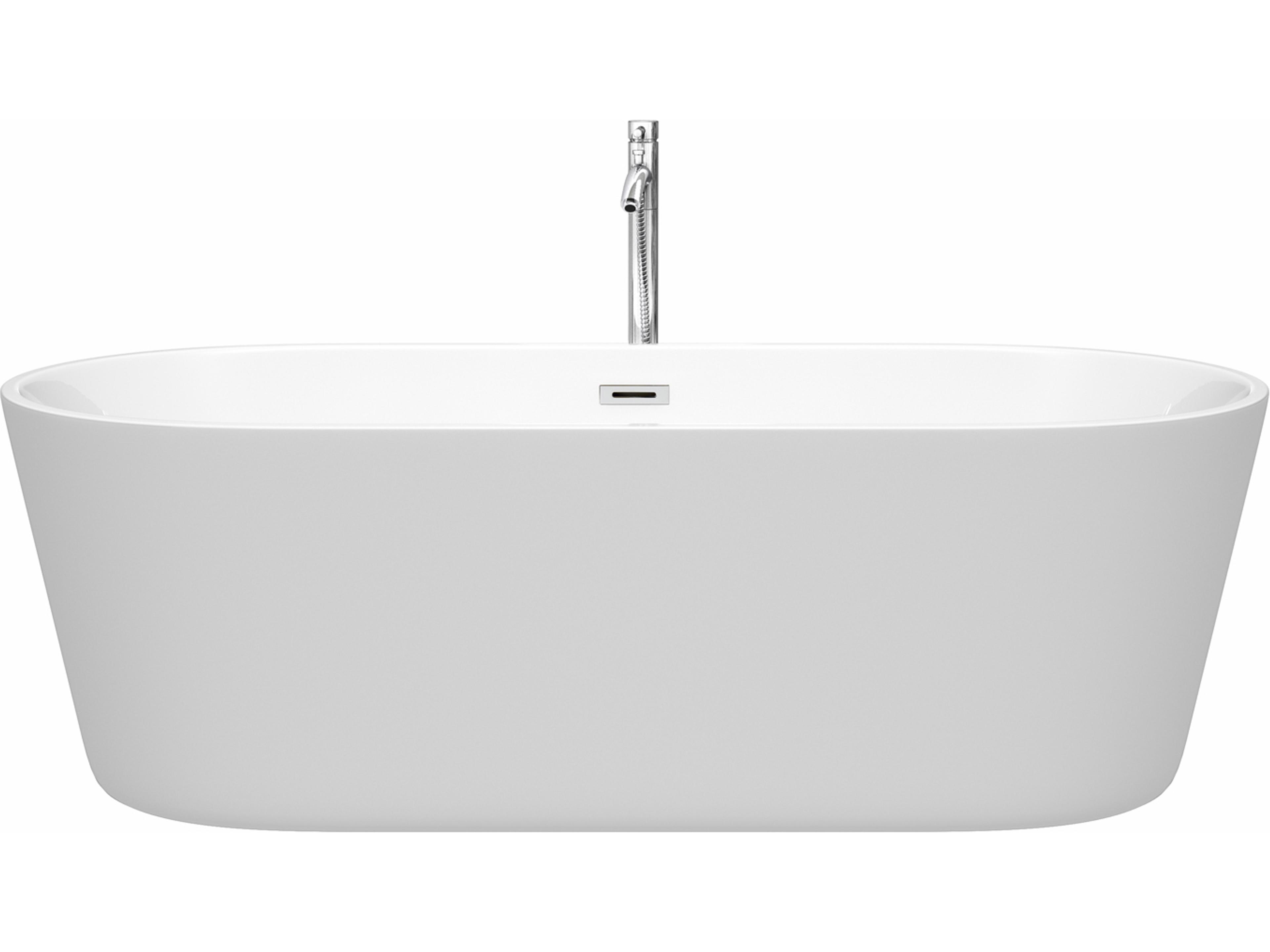Wyndham Collection Carissa White Bathtub with Floor Mounted Faucet, Drain and Overflow Trim