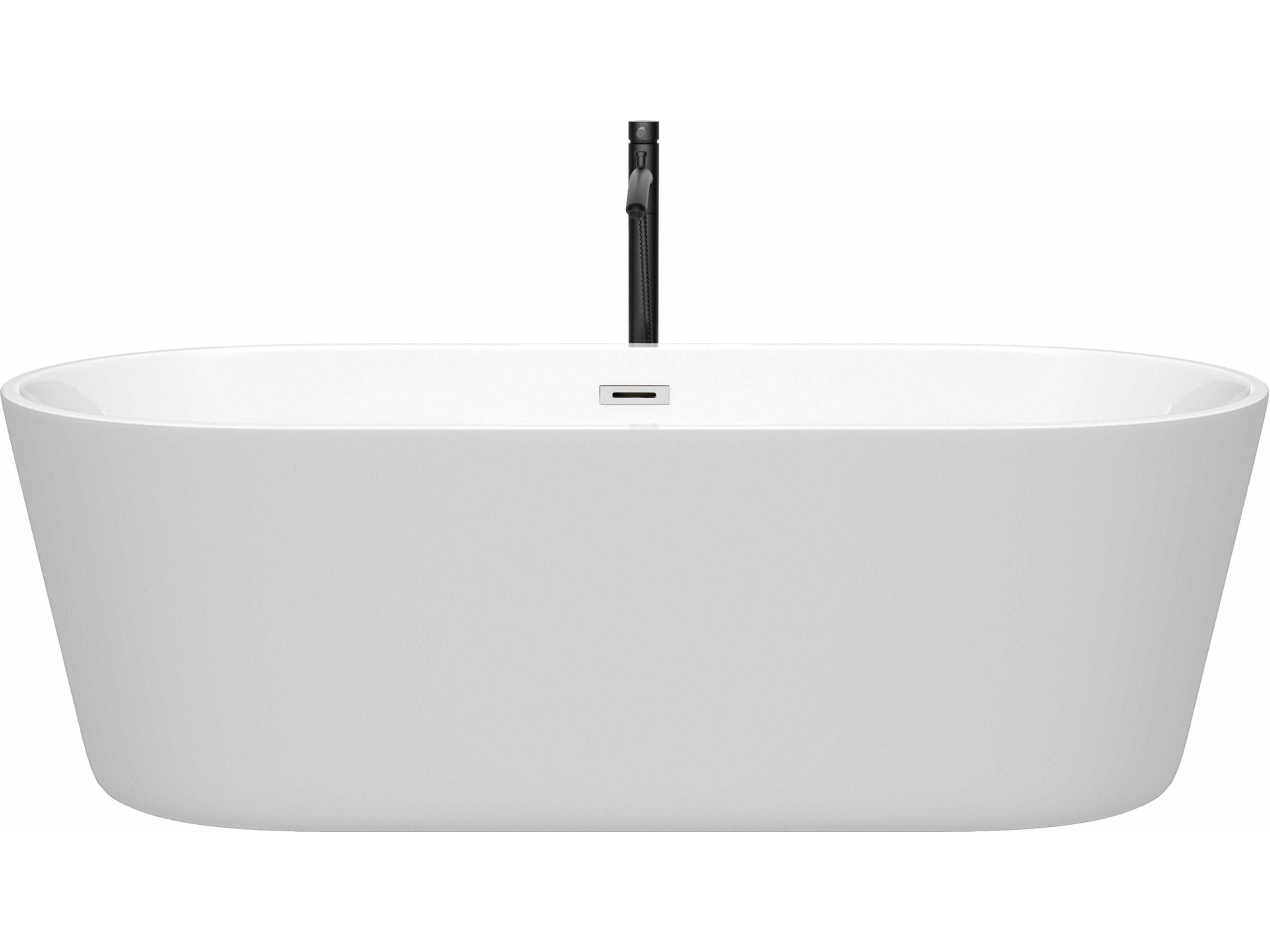 Wyndham Collection Carissa White Bathtub with Polished Chrome Trim and Floor Mounted Faucet