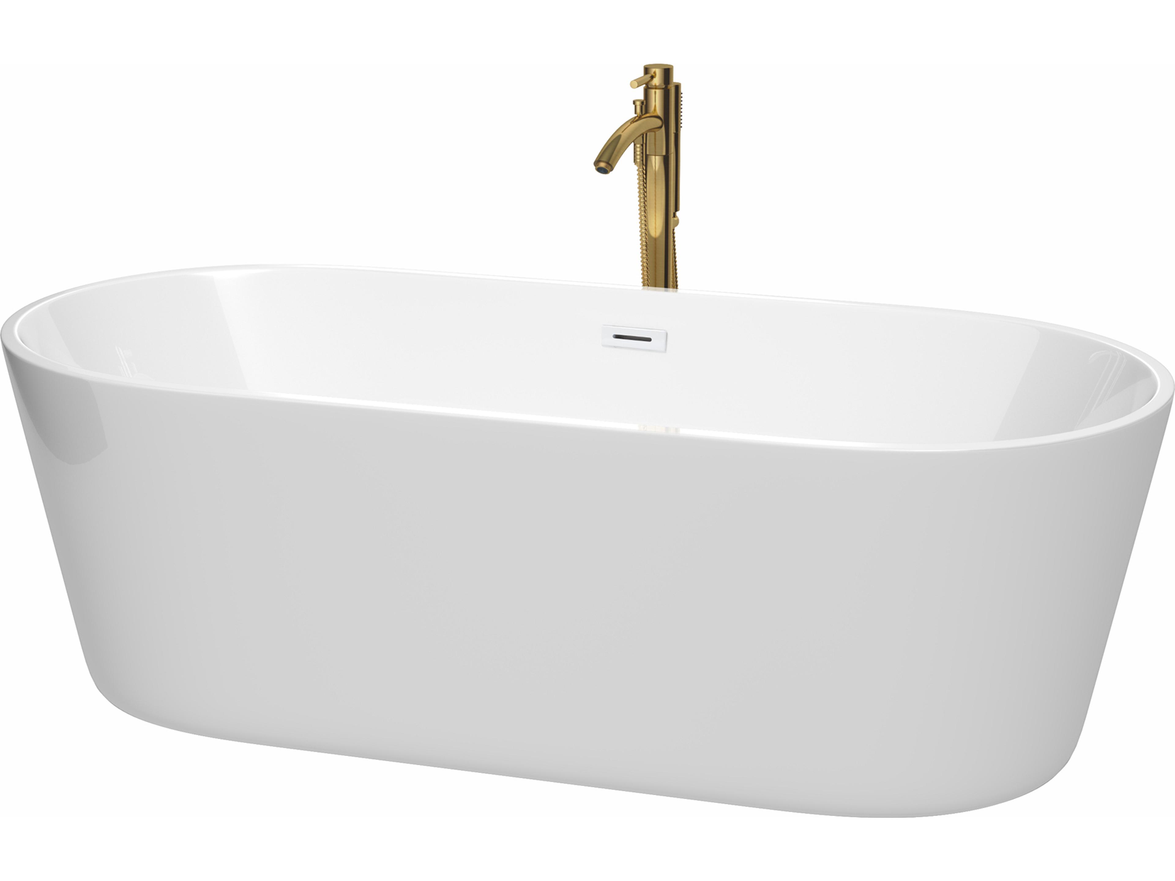 Wyndham Collection Carissa White Bathtub with Shiny White Trim and Floor Mounted Faucet