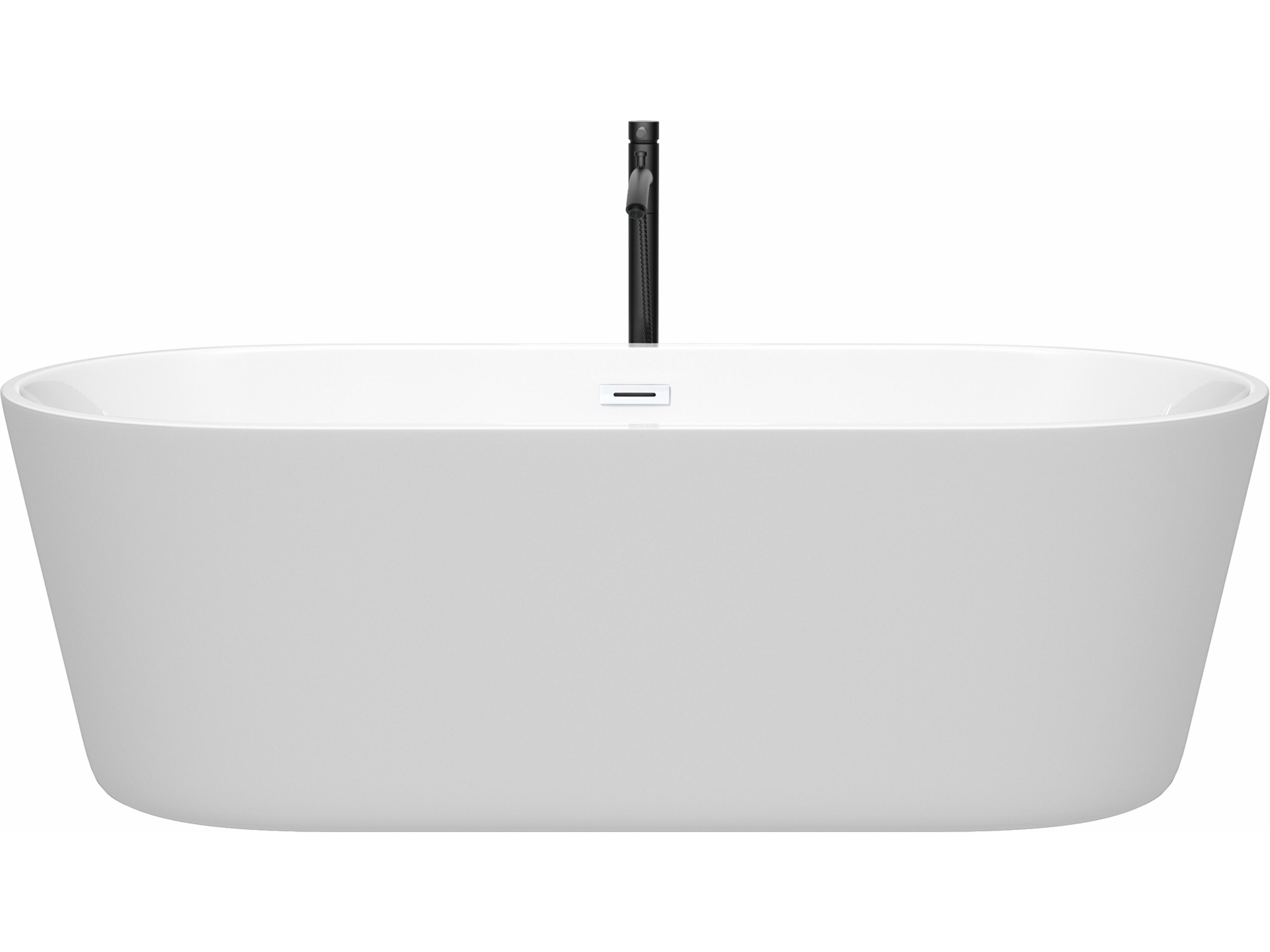 Wyndham Collection Carissa White Bathtub with Shiny White Trim and Floor Mounted Faucet