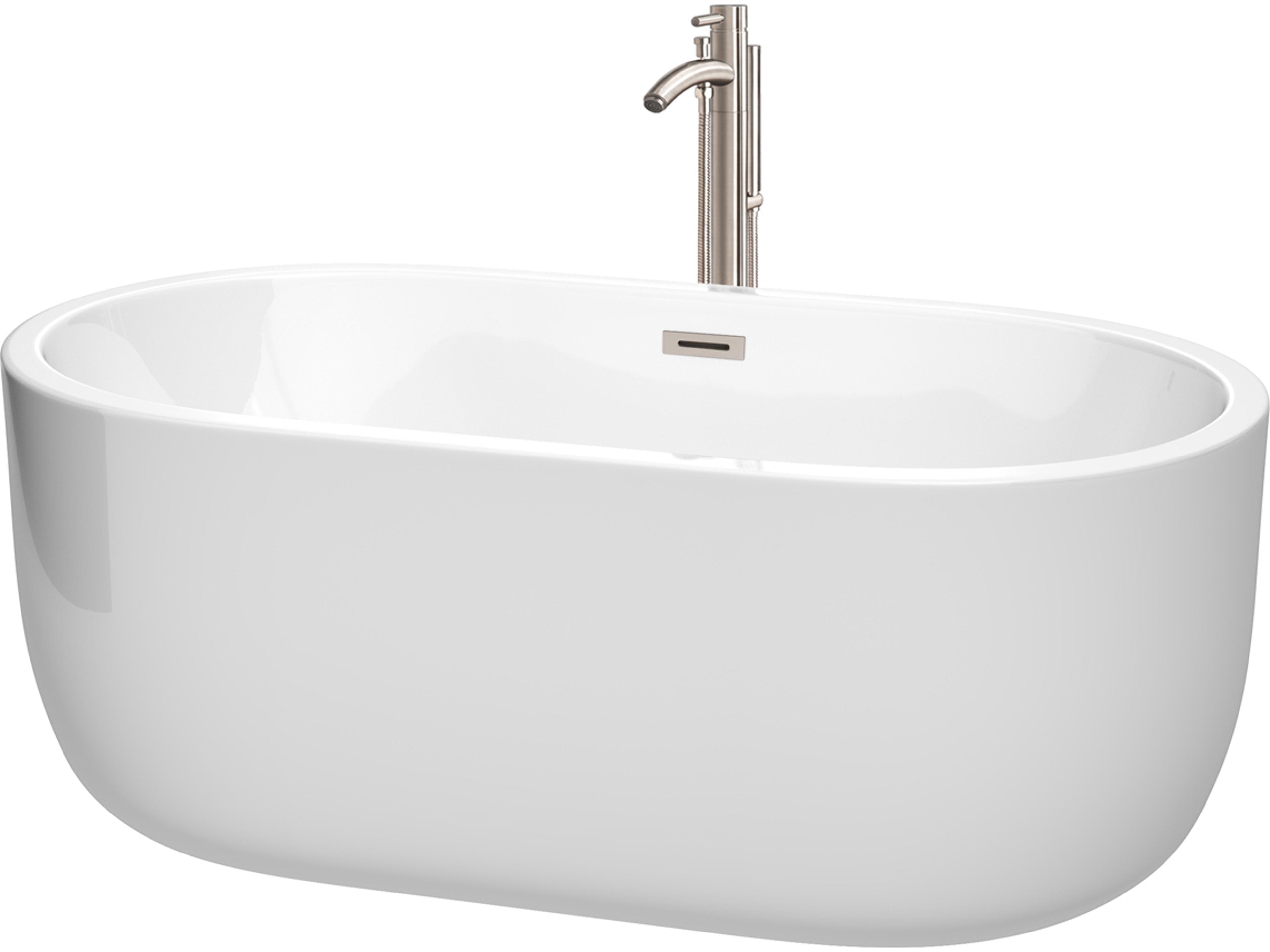 Juliette White Bathtub with Floor Mounted Faucet, Drain and Overflow Trim
