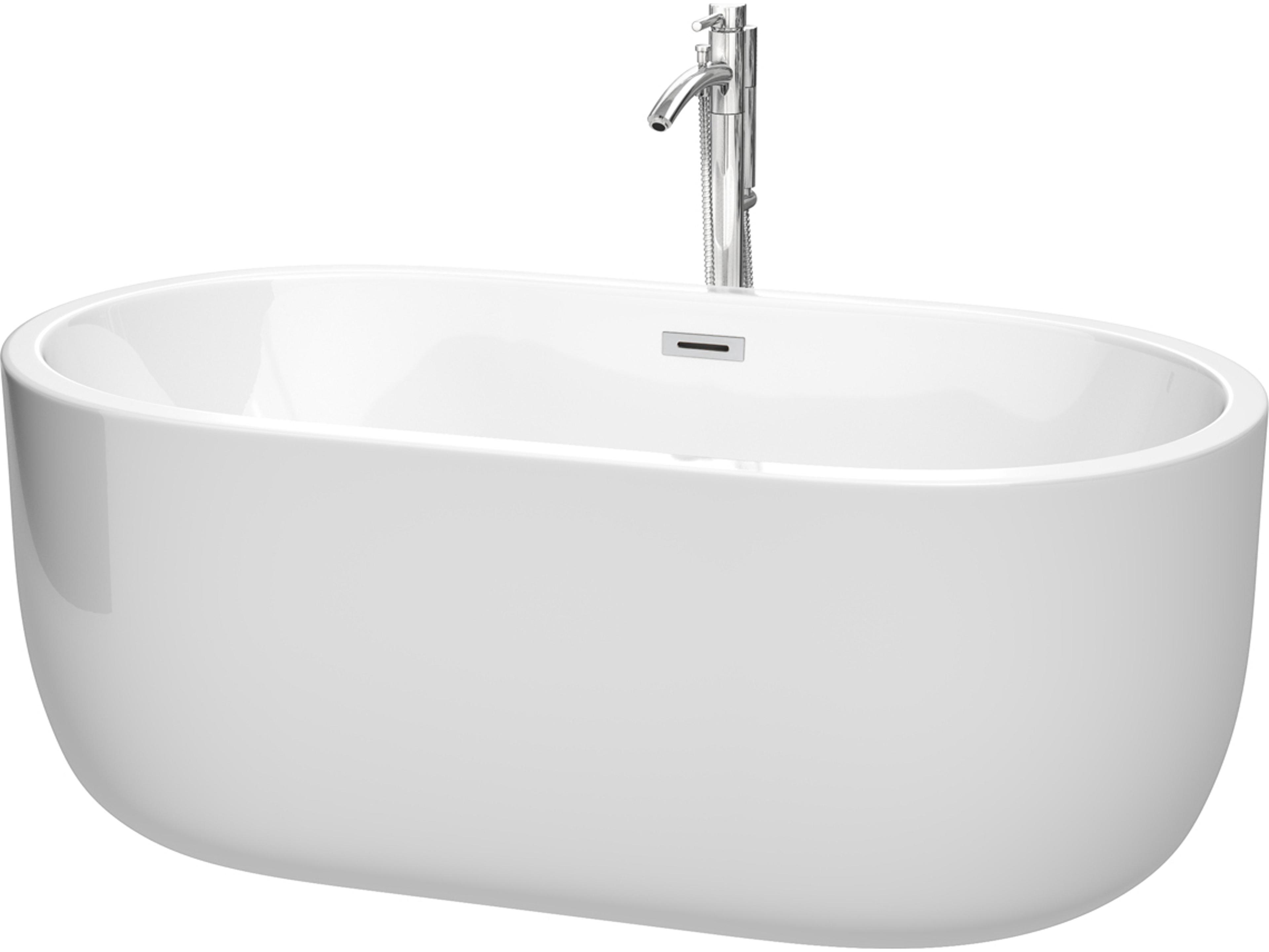 Wyndham Collection Juliette White Bathtub with Floor Mounted Faucet, Drain and Overflow Trim