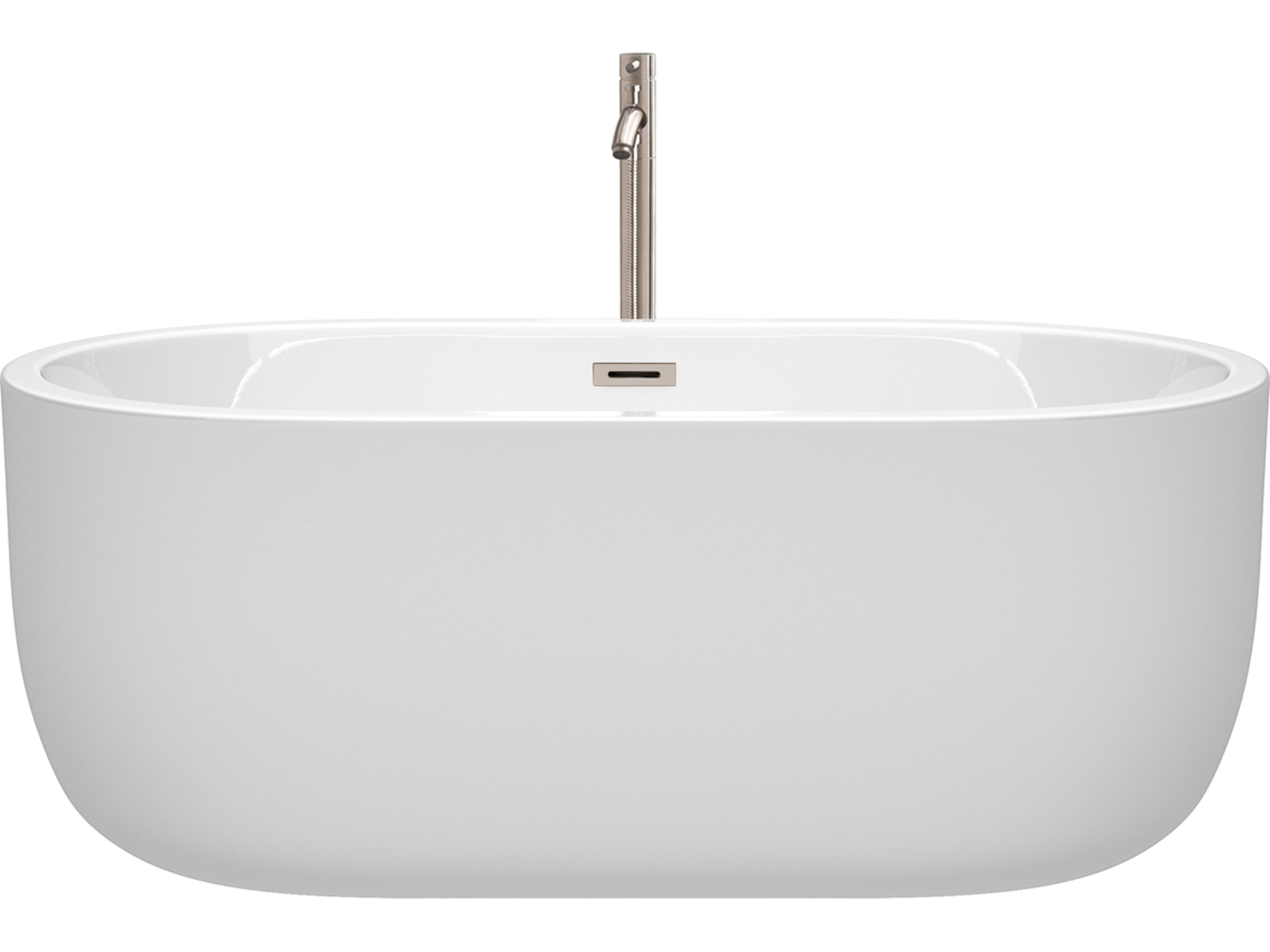 Wyndham Collection Juliette White Bathtub with Floor Mounted Faucet, Drain and Overflow Trim