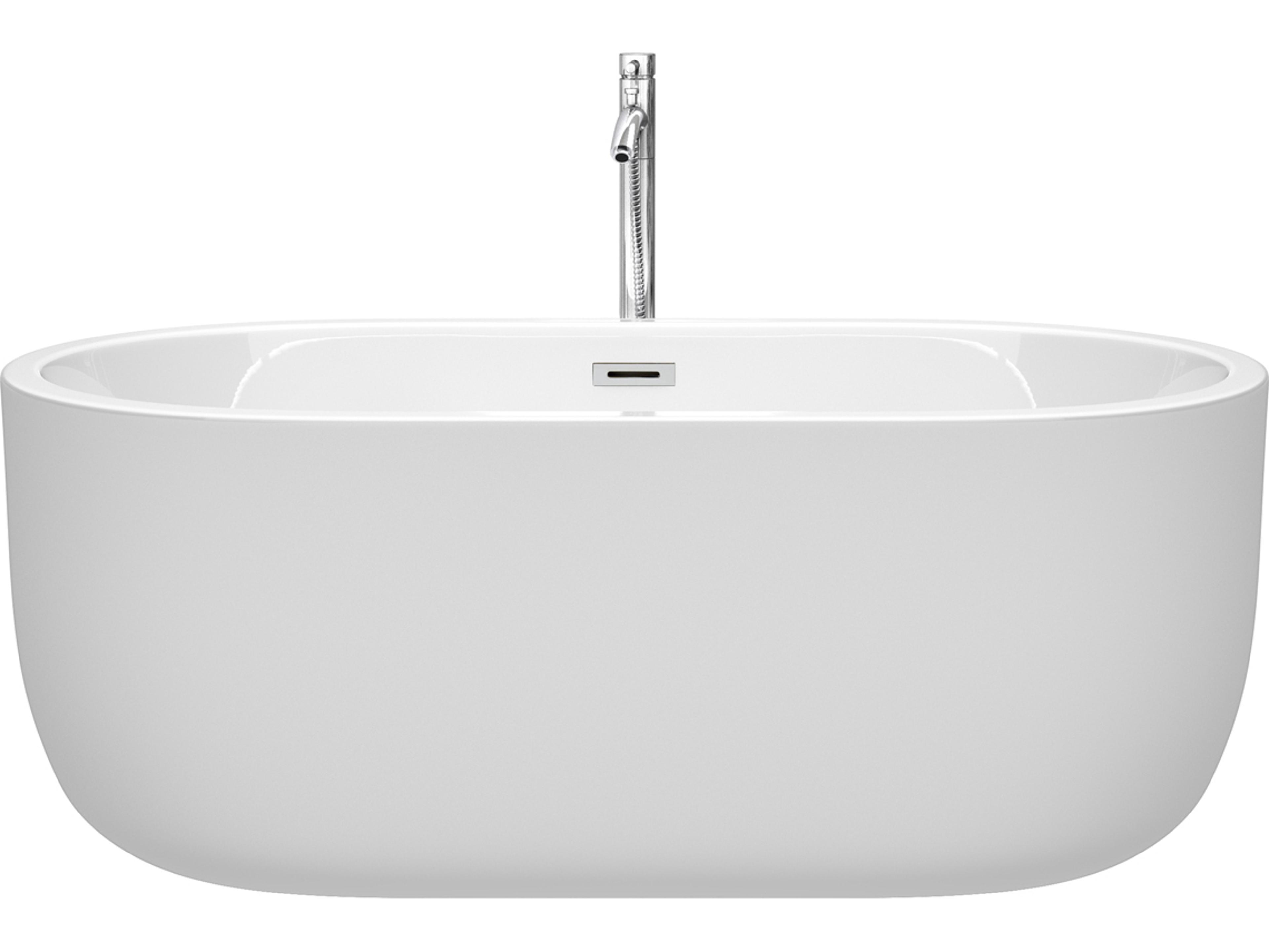 Wyndham Collection Juliette White Bathtub with Floor Mounted Faucet, Drain and Overflow Trim
