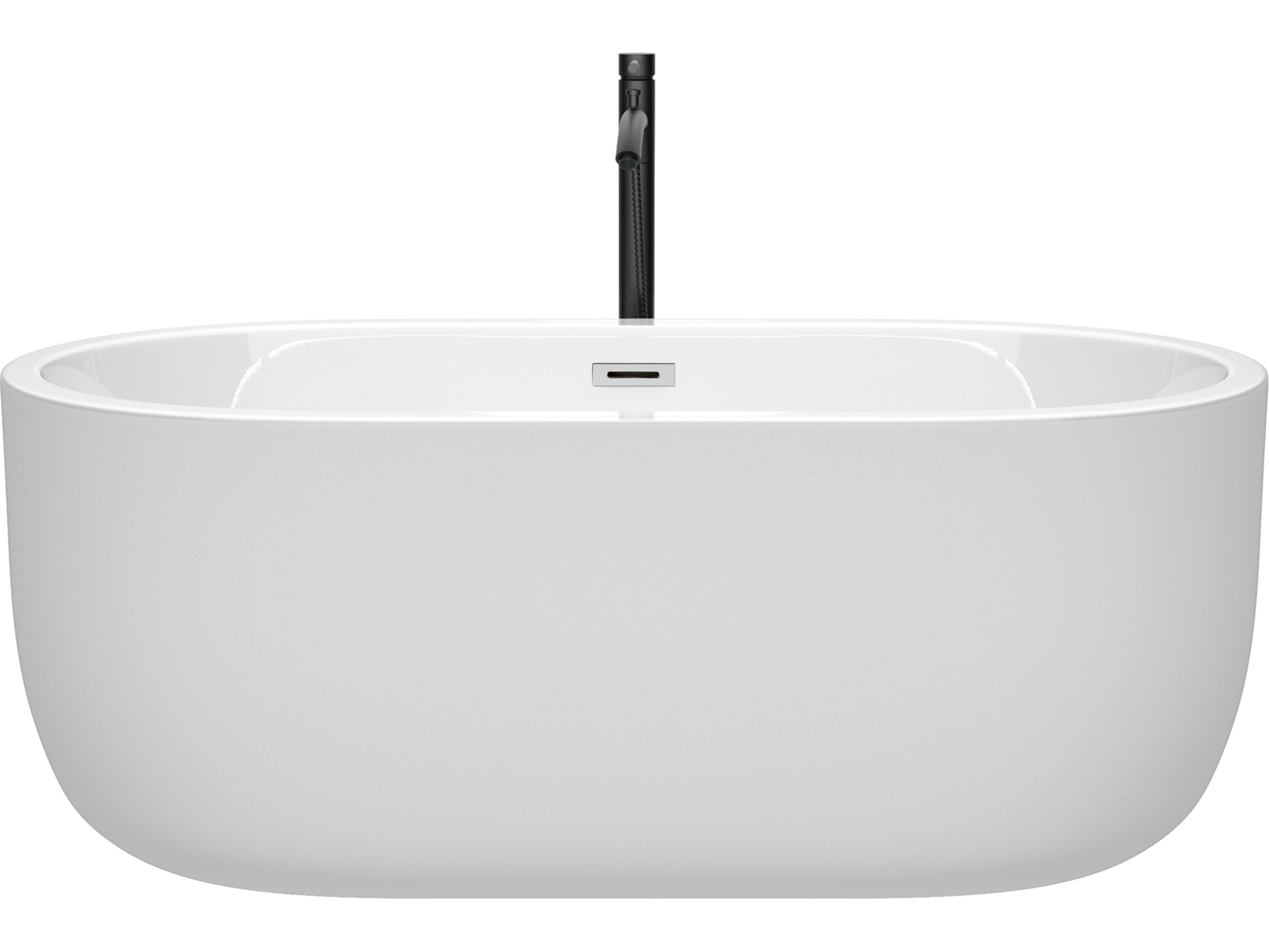 Wyndham Collection Juliette White Bathtub with Polished Chrome Trim and Floor Mounted Faucet