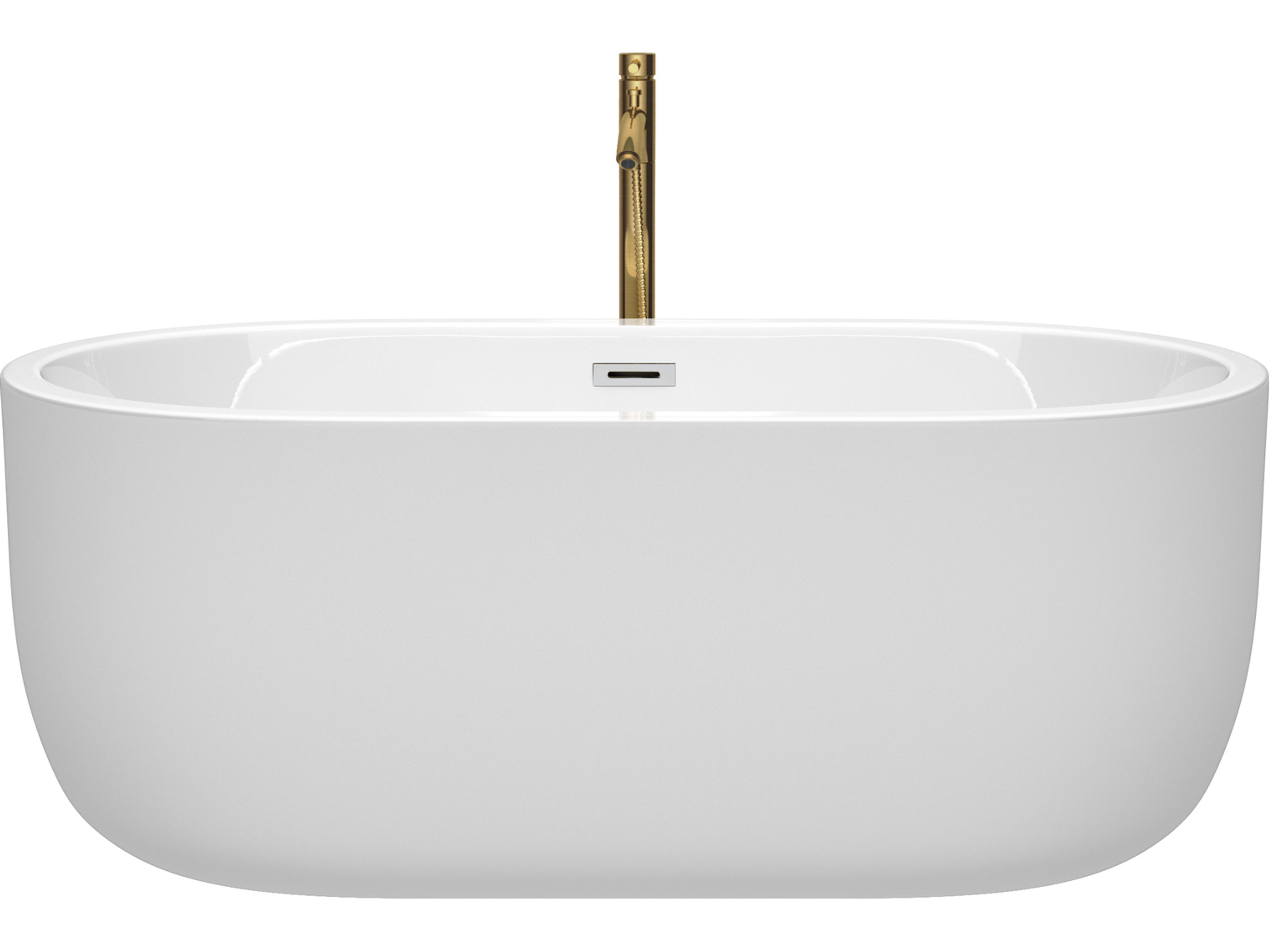 Wyndham Collection Juliette White Bathtub with Polished Chrome Trim and Floor Mounted Faucet