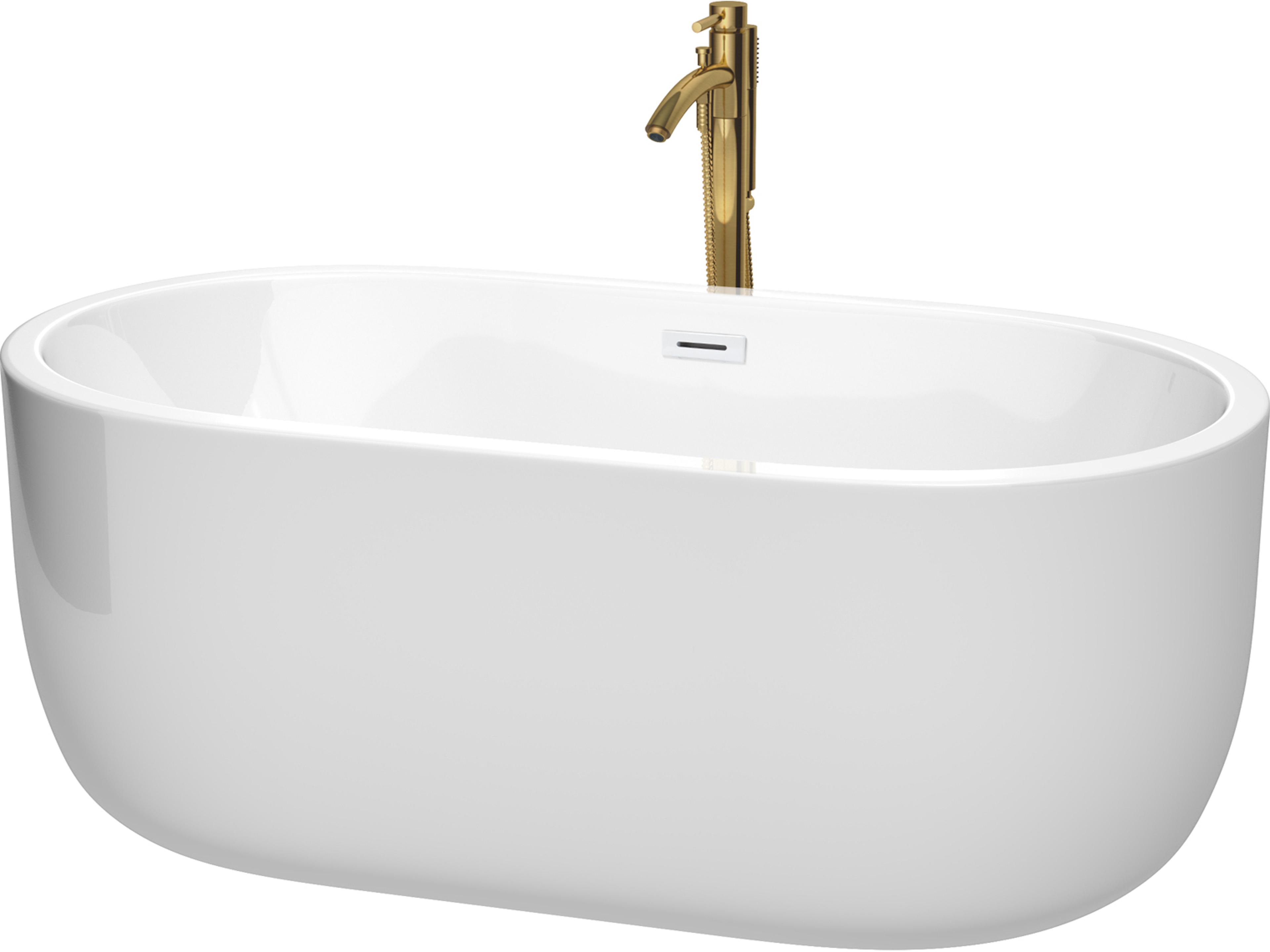 Wyndham Collection Juliette White Bathtub with Shiny White Trim and Floor Mounted Faucet
