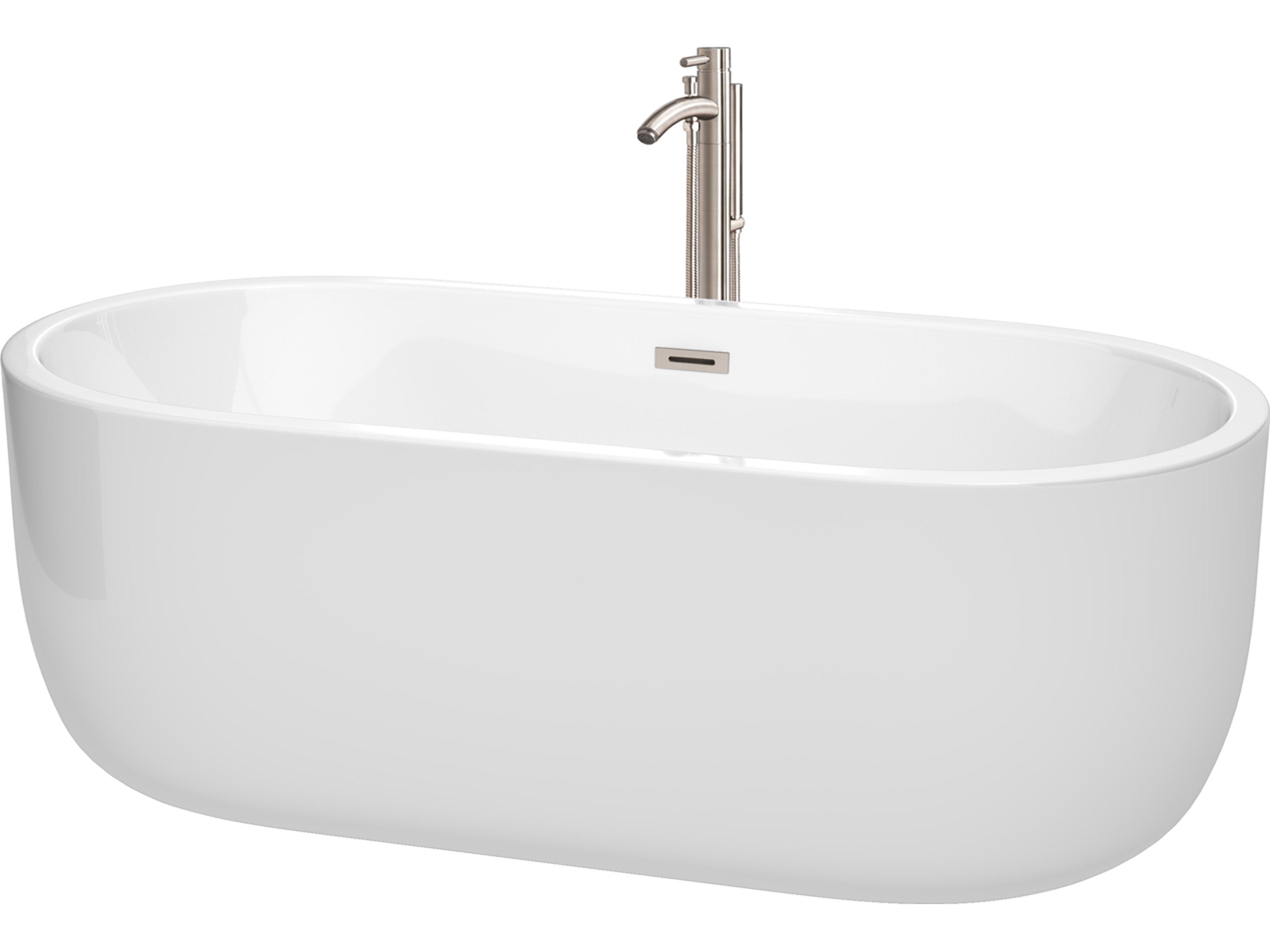 Juliette White Bathtub with Floor Mounted Faucet, Drain and Overflow Trim