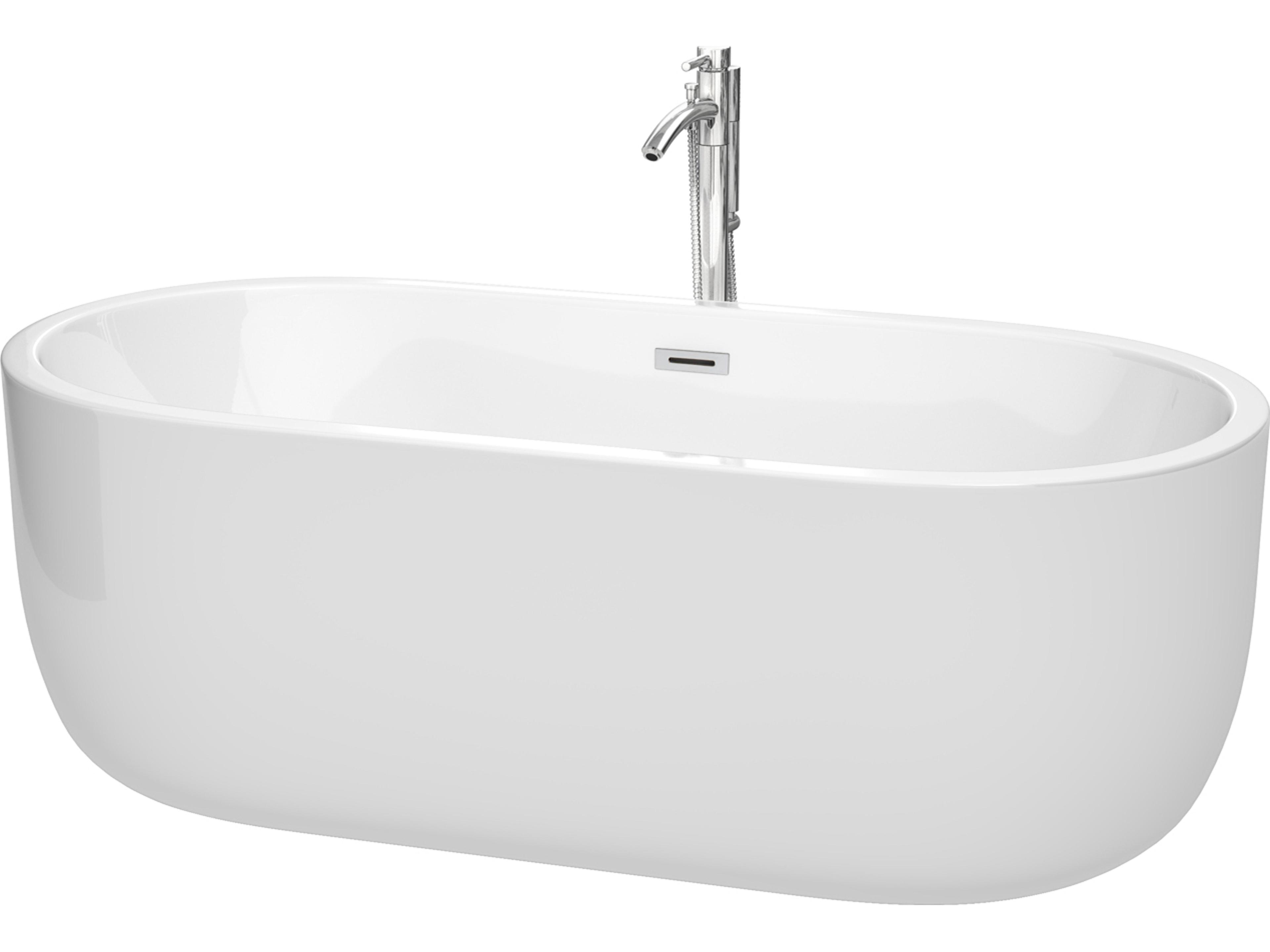 Wyndham Collection Juliette White Bathtub with Floor Mounted Faucet, Drain and Overflow Trim