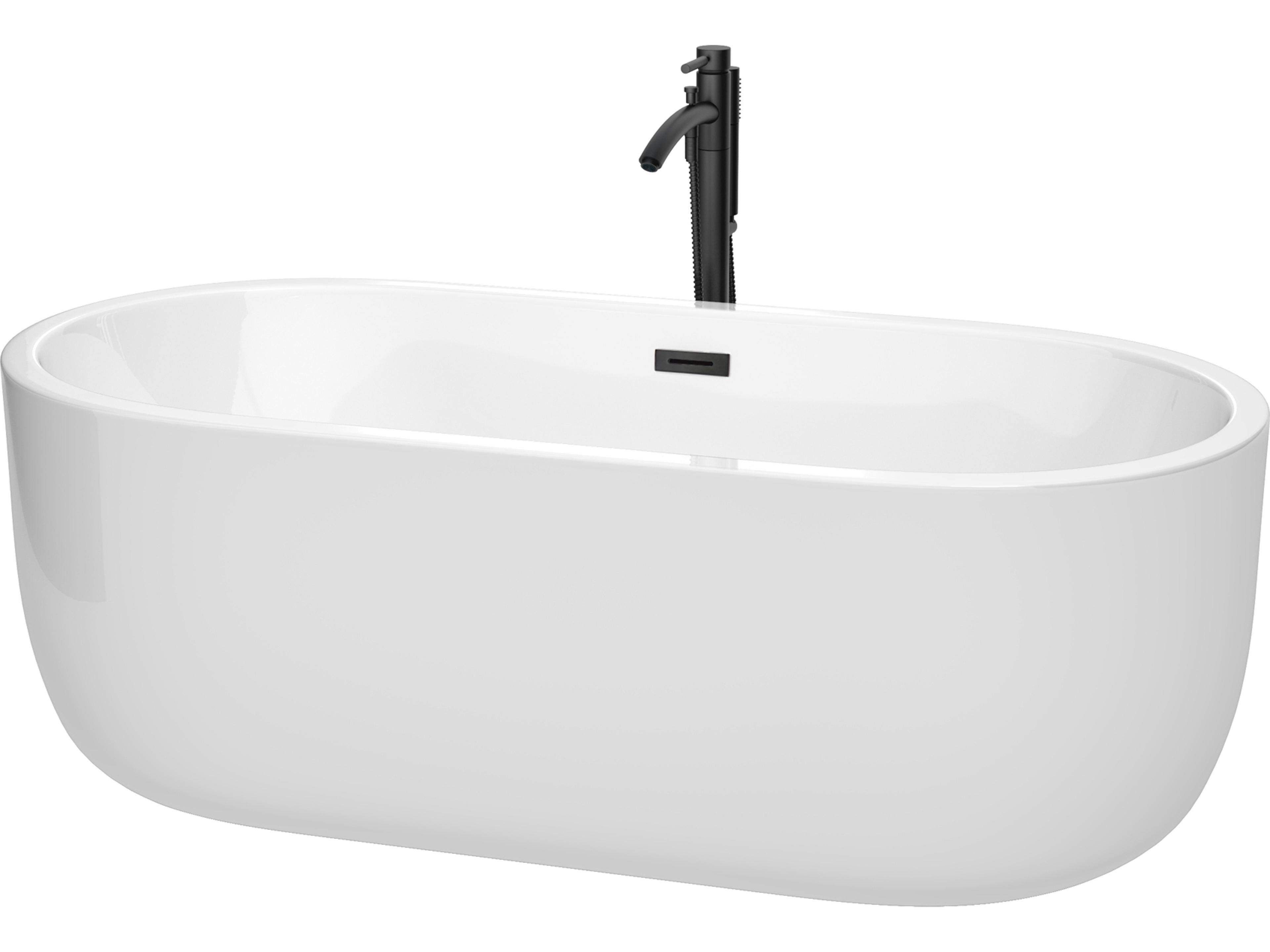 Wyndham Collection Juliette White Bathtub with Floor Mounted Faucet, Drain and Overflow Trim