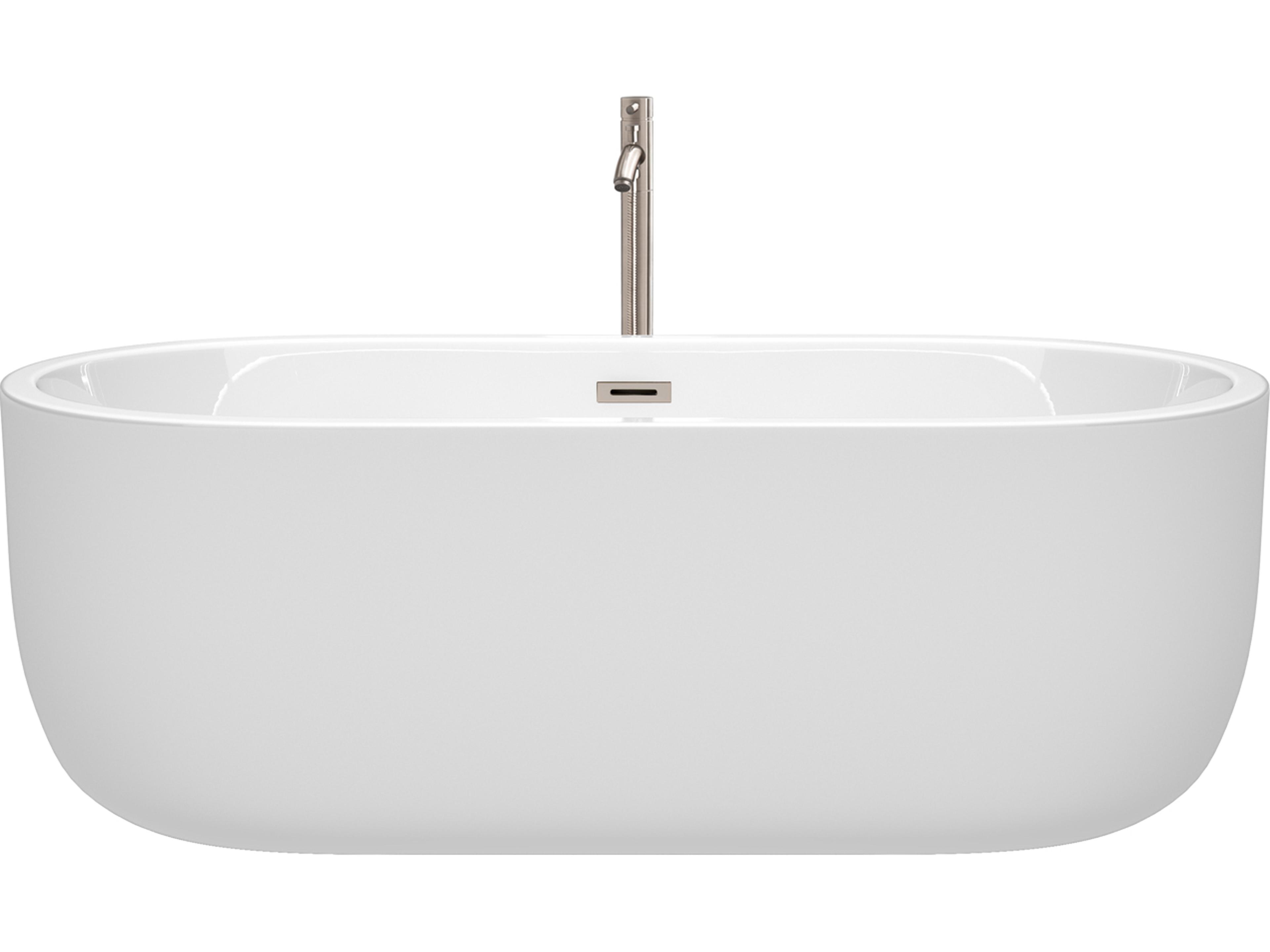 Wyndham Collection Juliette White Bathtub with Floor Mounted Faucet, Drain and Overflow Trim