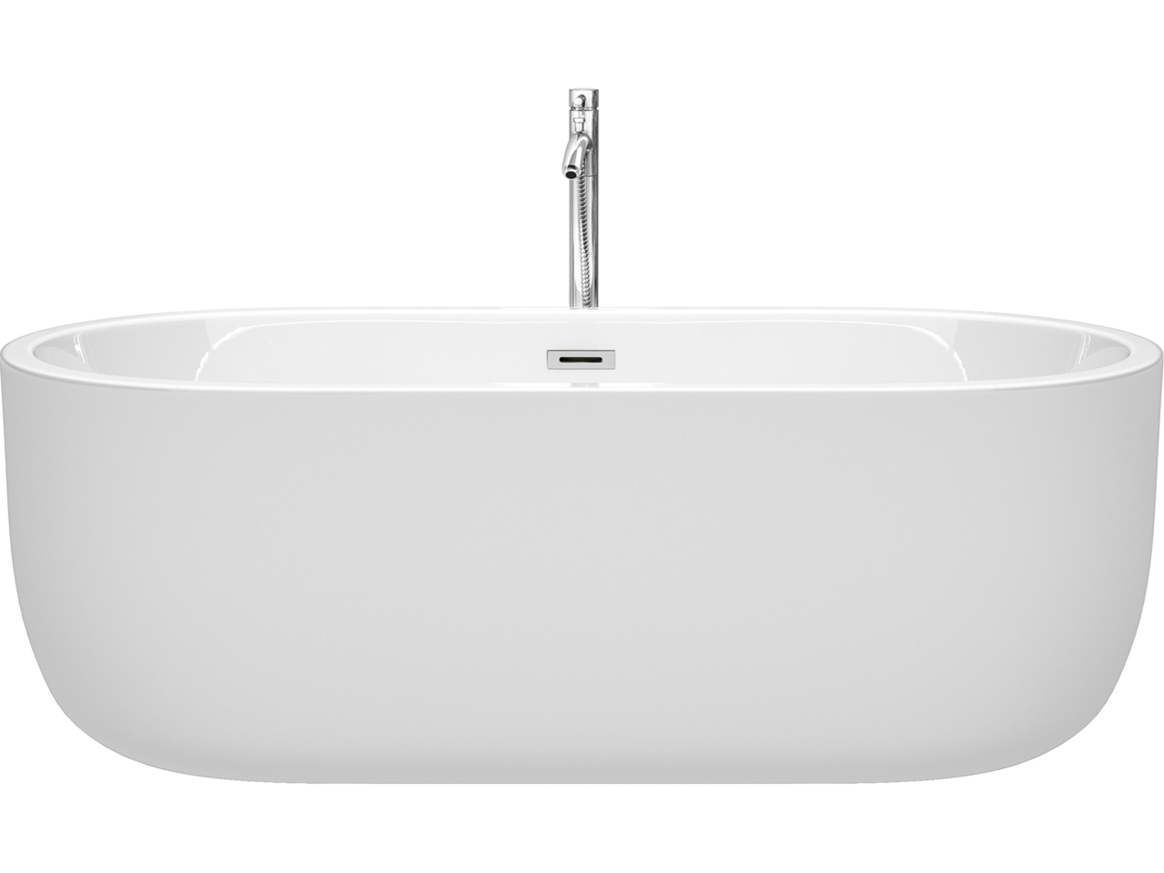Wyndham Collection Juliette White Bathtub with Floor Mounted Faucet, Drain and Overflow Trim