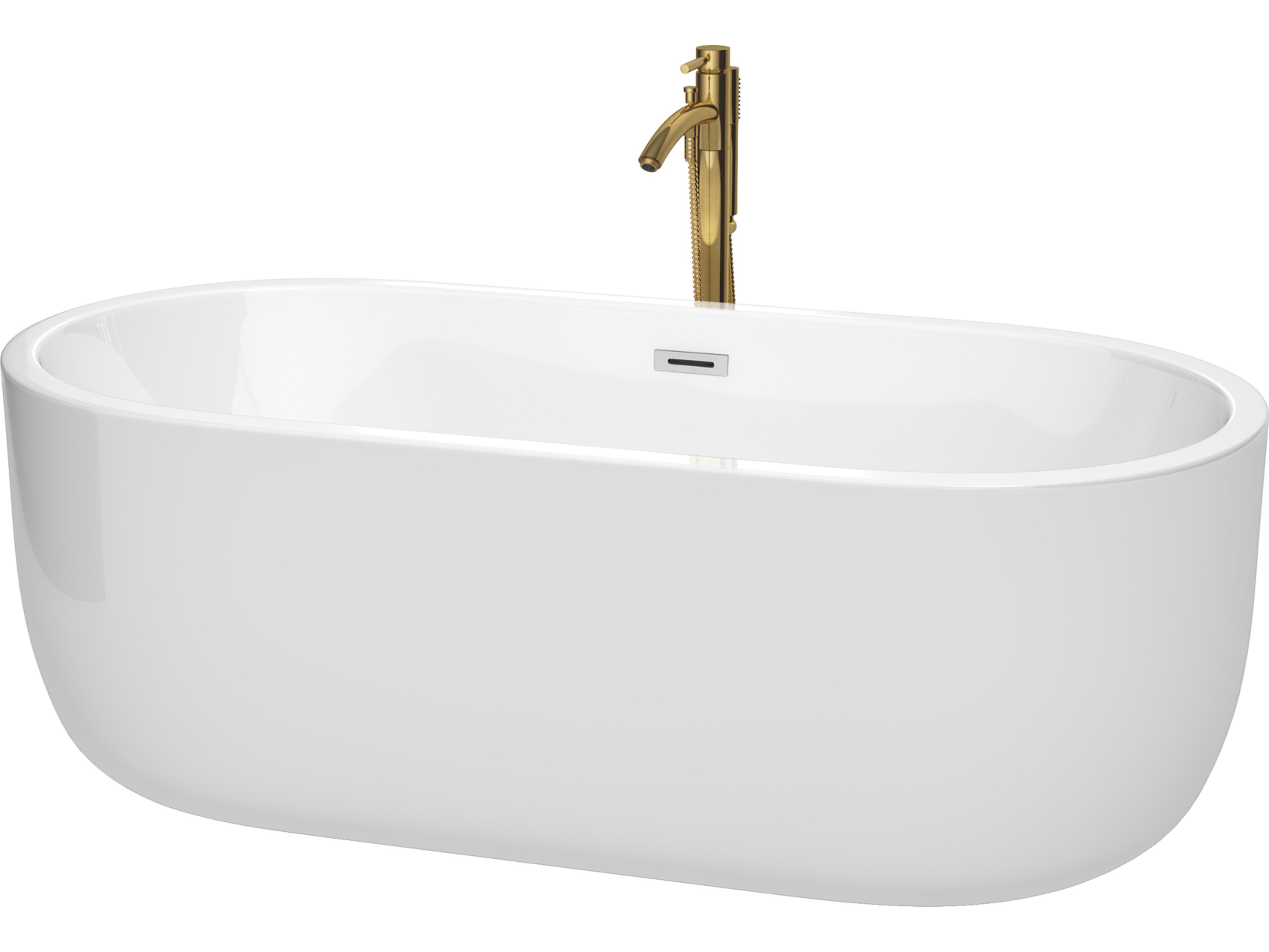 Wyndham Collection Juliette White Bathtub with Polished Chrome Trim and Floor Mounted Faucet