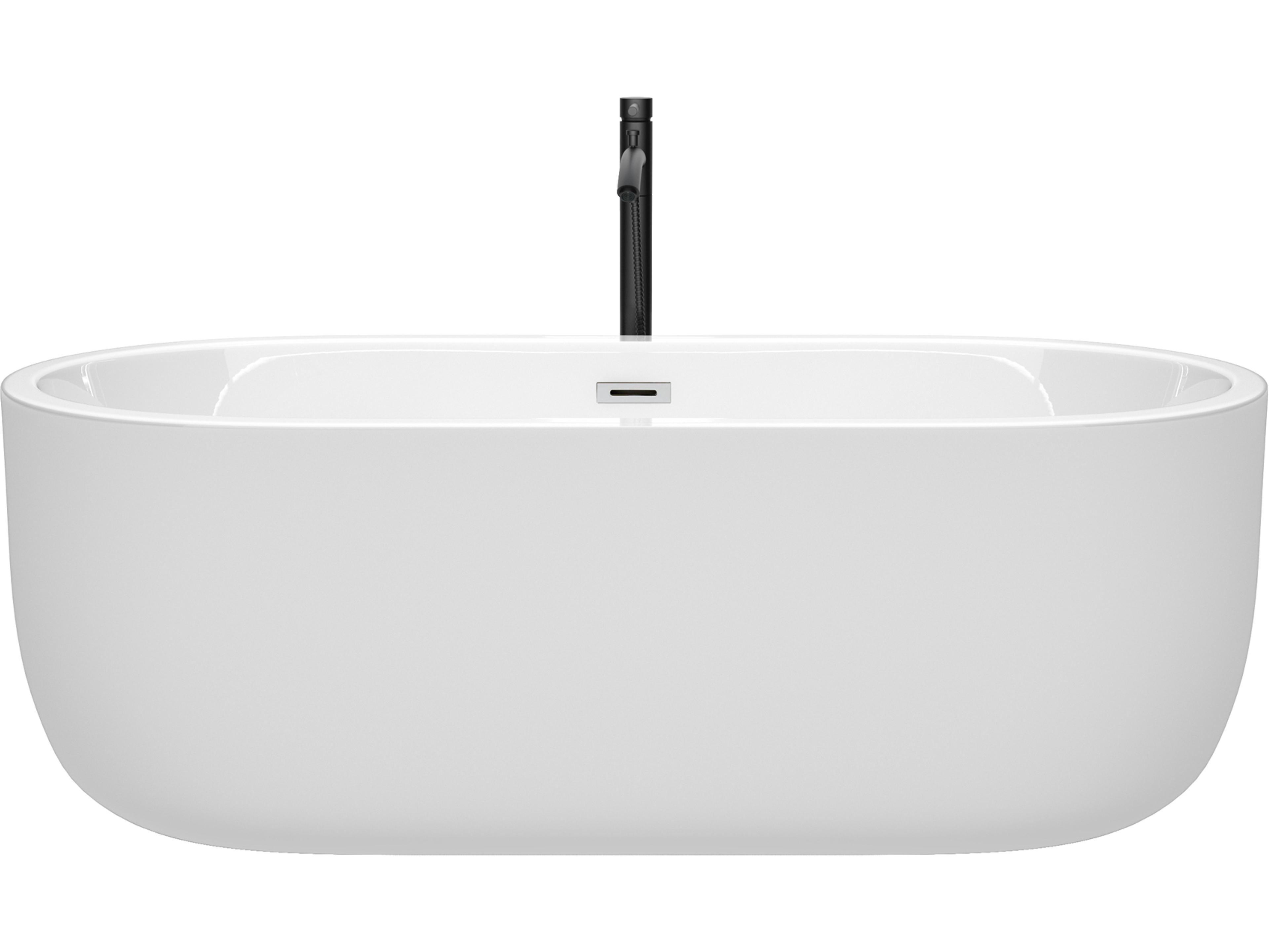 Wyndham Collection Juliette White Bathtub with Polished Chrome Trim and Floor Mounted Faucet