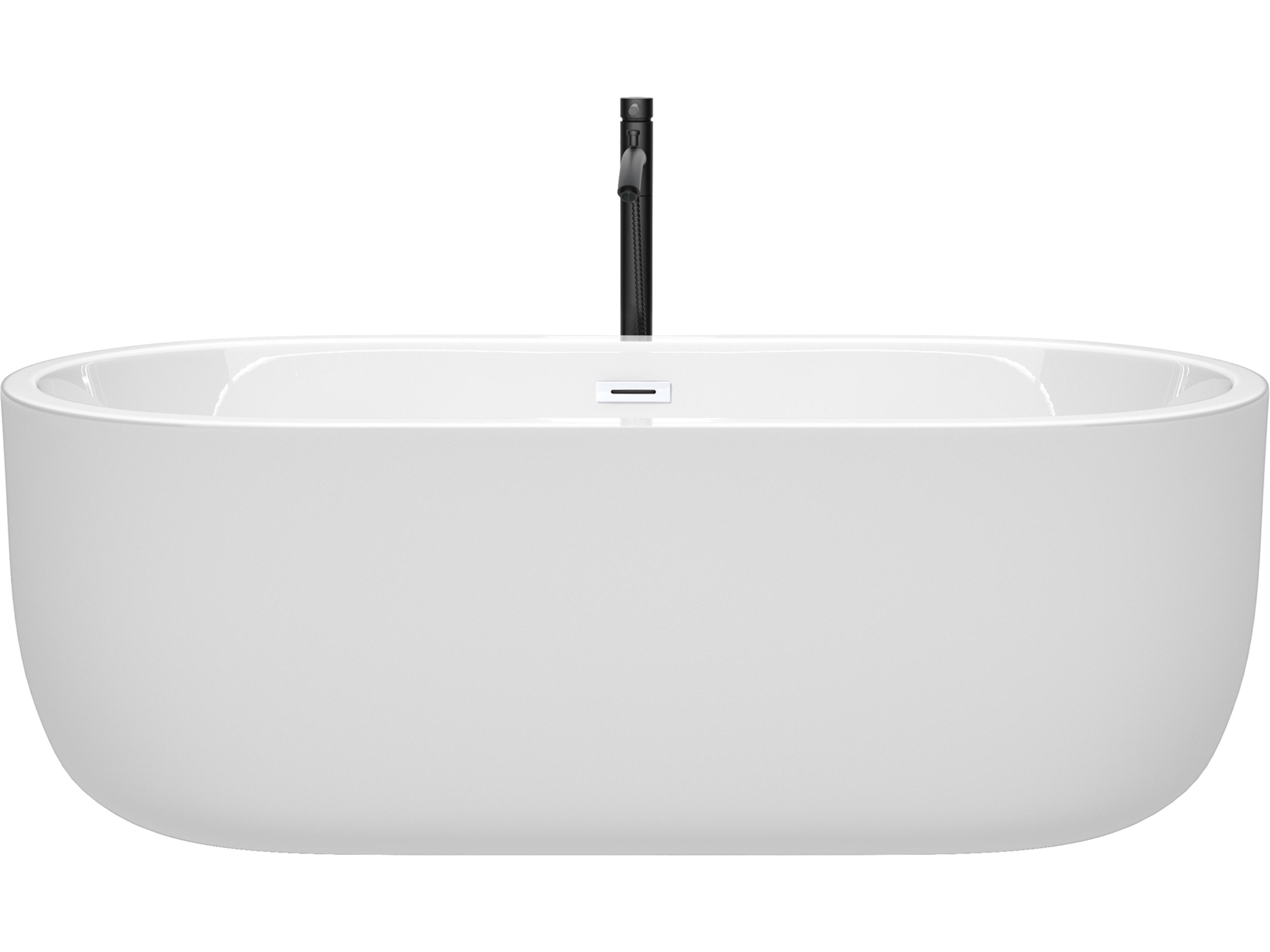 Wyndham Collection Juliette White Bathtub with Shiny White Trim and Floor Mounted Faucet