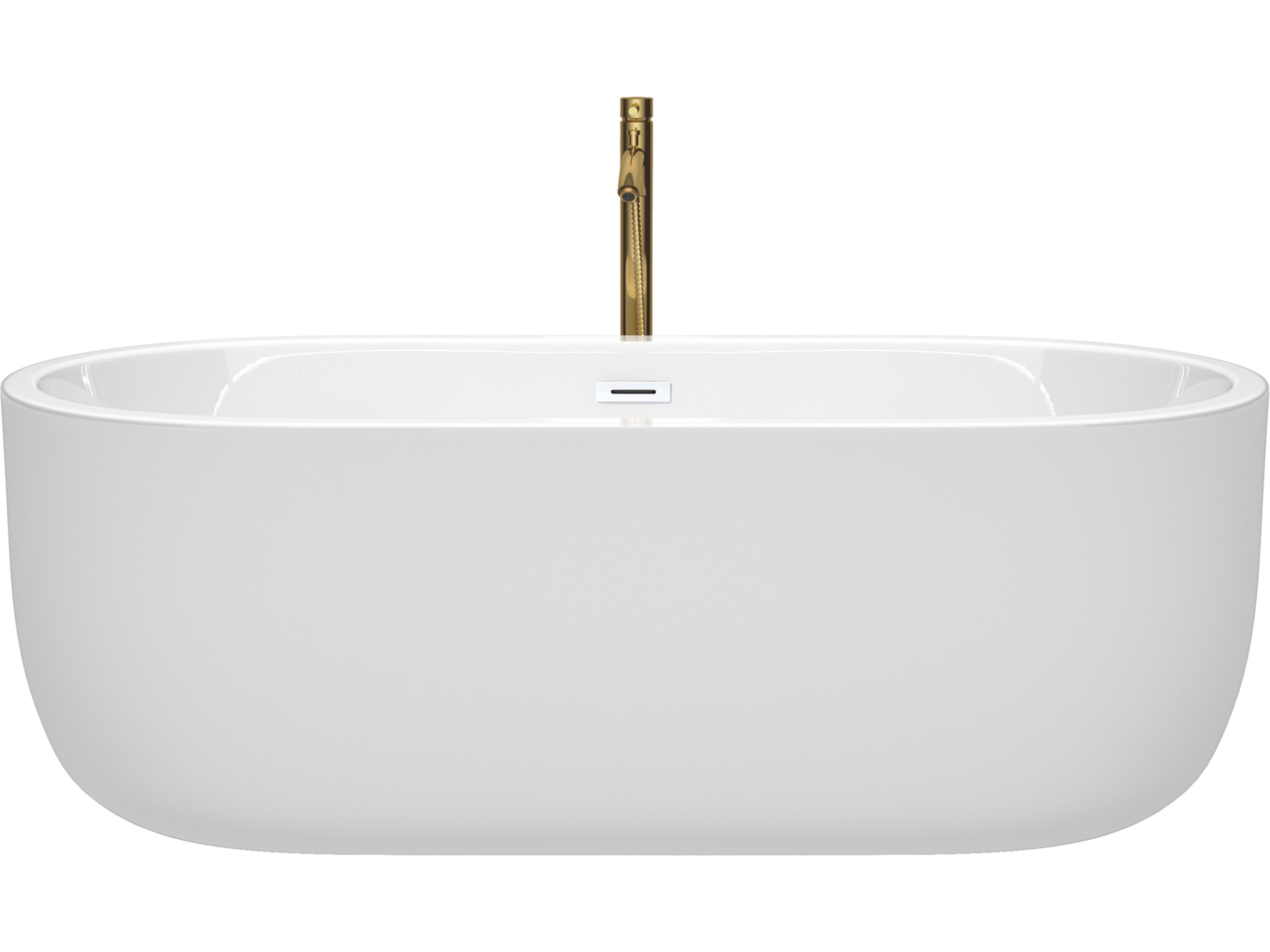 Wyndham Collection Juliette White Bathtub with Shiny White Trim and Floor Mounted Faucet