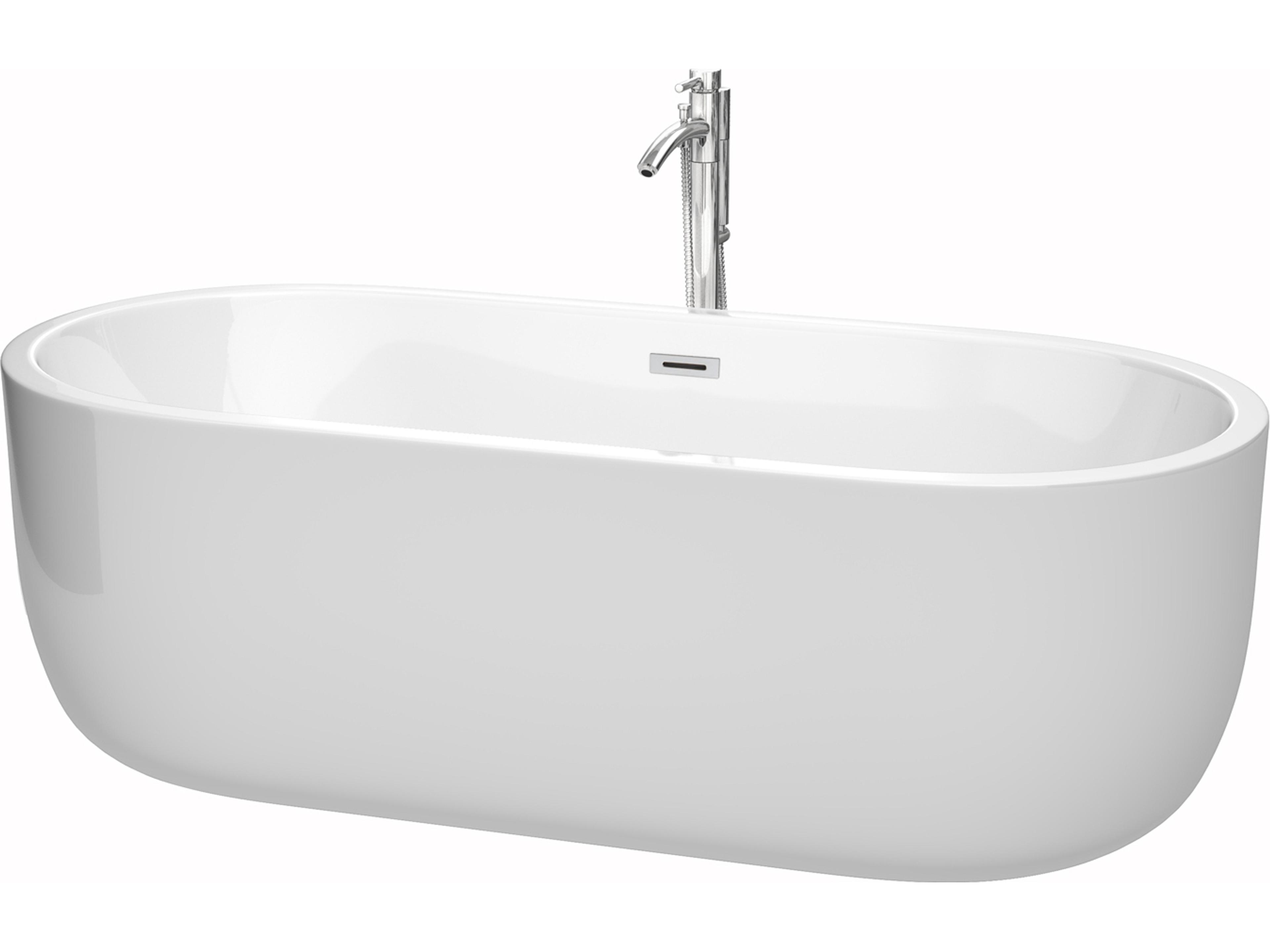 Wyndham Collection Juliette White Bathtub with Floor Mounted Faucet, Drain and Overflow Trim