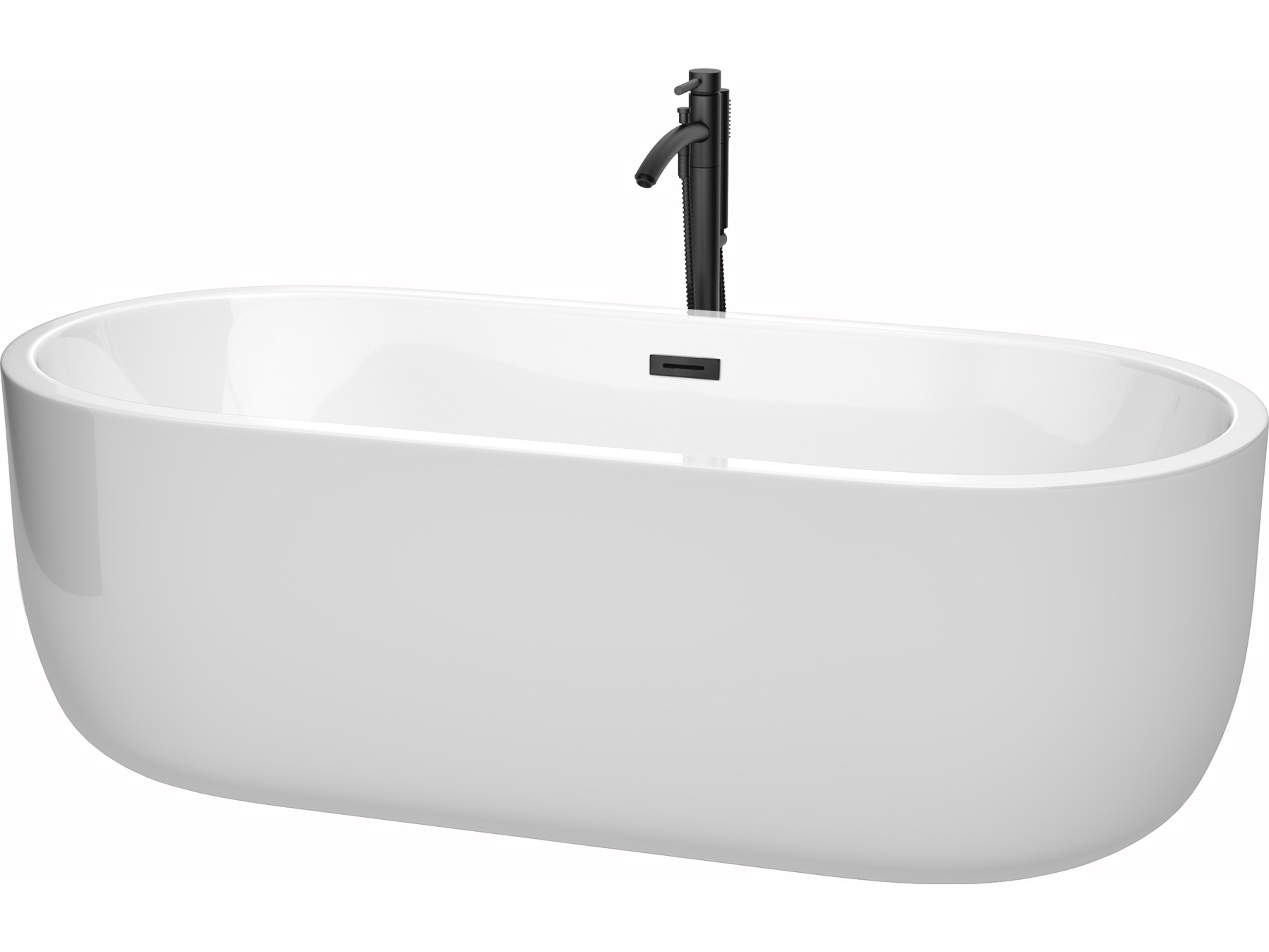 Wyndham Collection Juliette White Bathtub with Floor Mounted Faucet, Drain and Overflow Trim