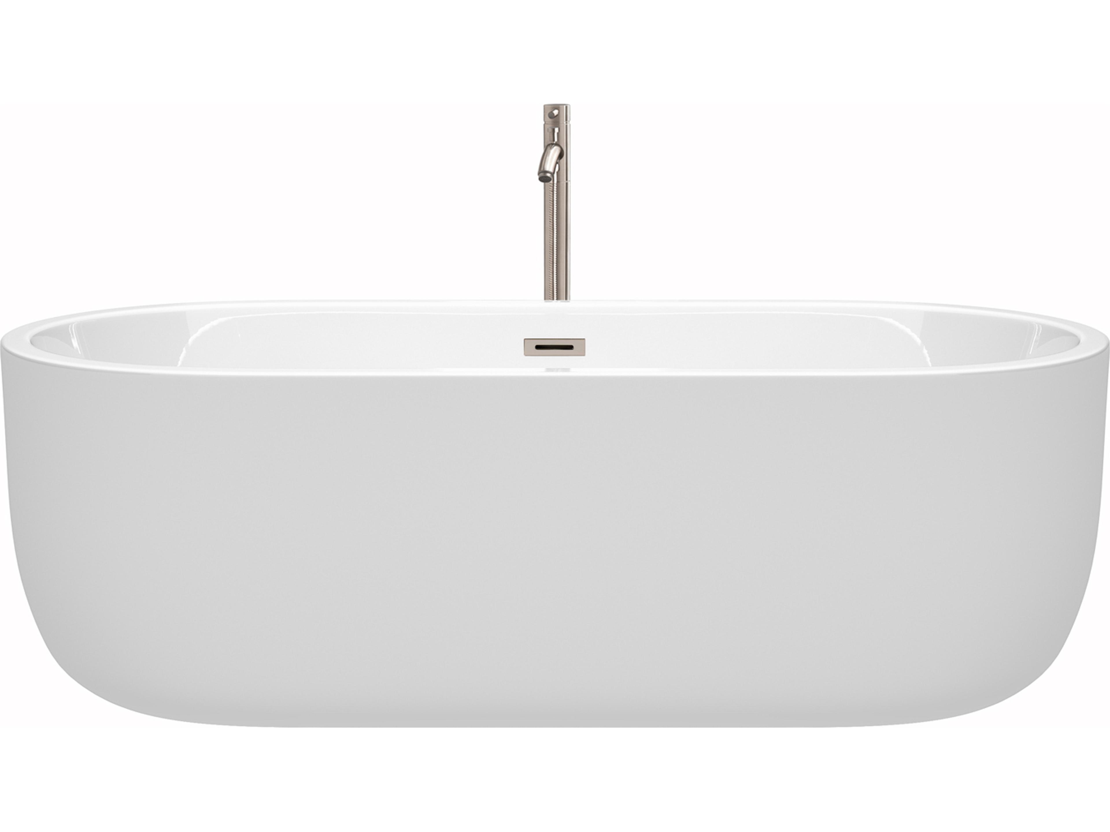 Wyndham Collection Juliette White Bathtub with Floor Mounted Faucet, Drain and Overflow Trim