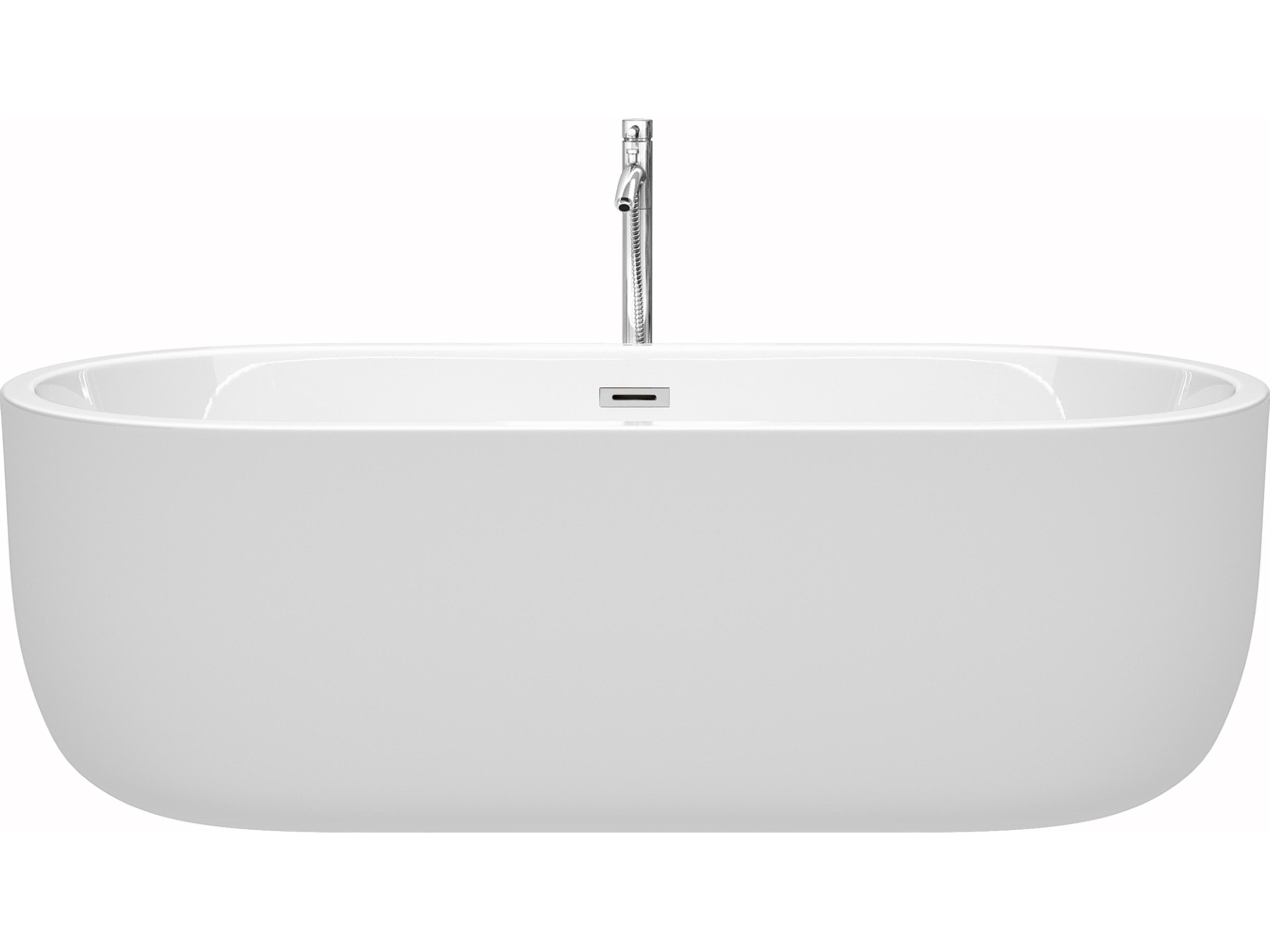 Wyndham Collection Juliette White Bathtub with Floor Mounted Faucet, Drain and Overflow Trim