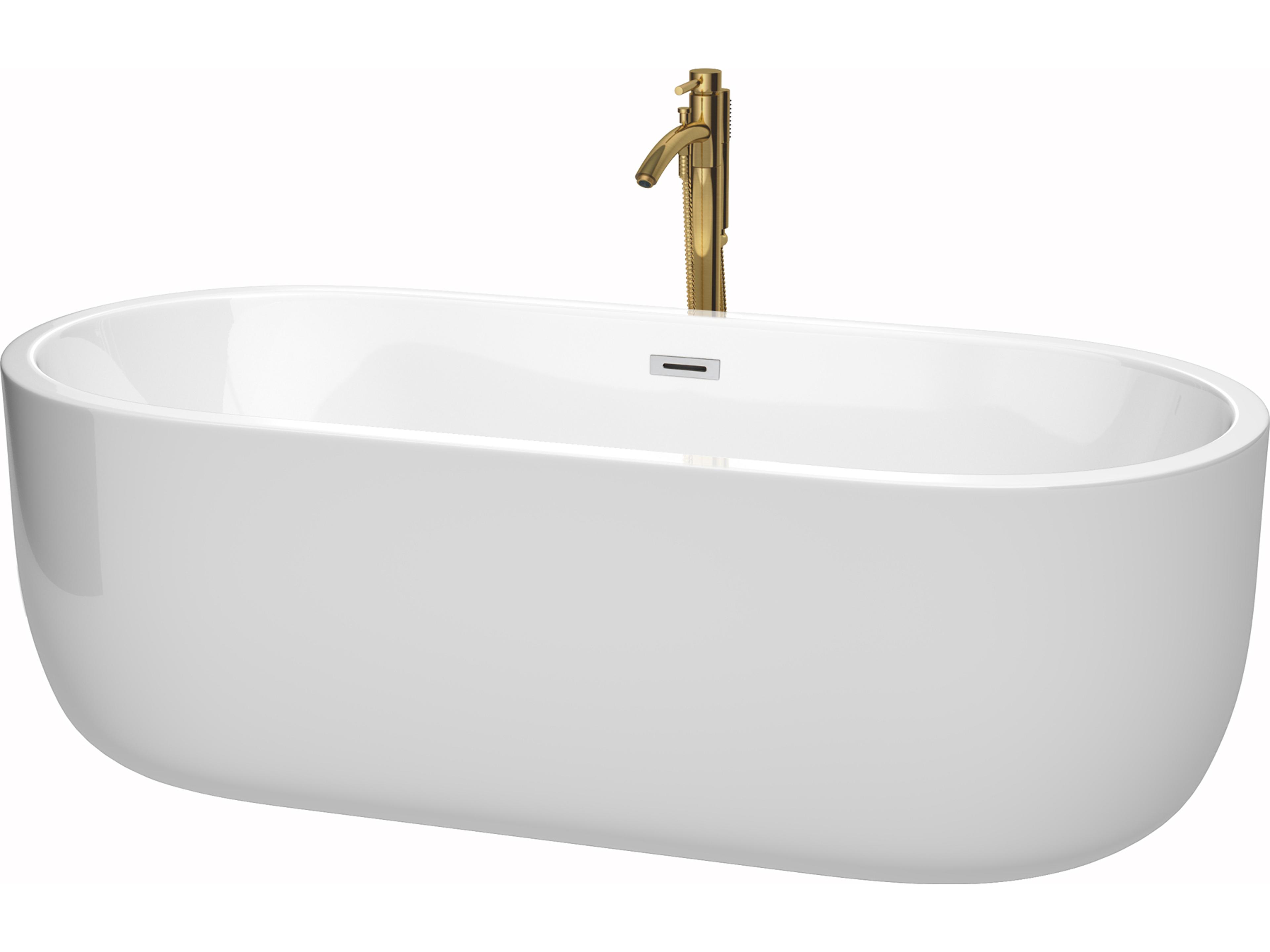 Wyndham Collection Juliette White Bathtub with Polished Chrome Trim and Floor Mounted Faucet
