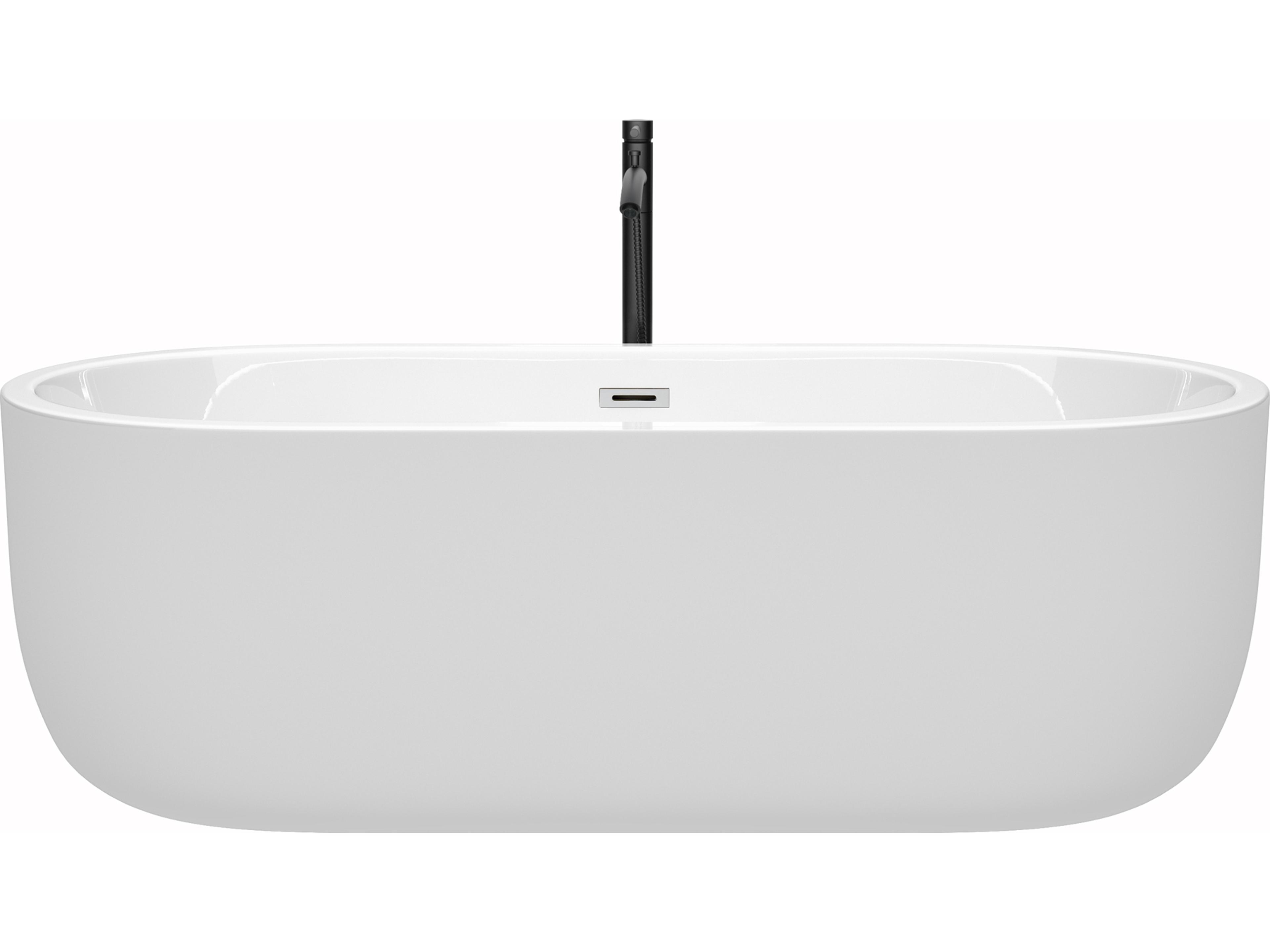 Wyndham Collection Juliette White Bathtub with Polished Chrome Trim and Floor Mounted Faucet