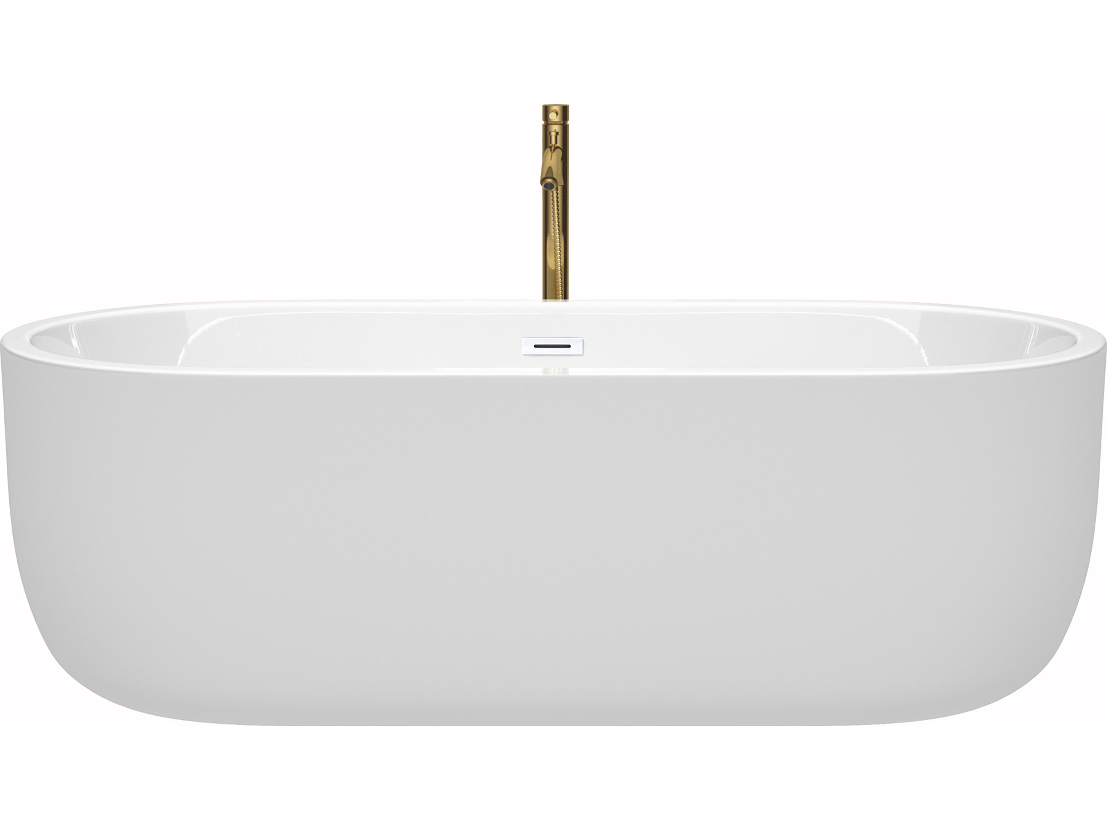 Wyndham Collection Juliette White Bathtub with Shiny White Trim and Floor Mounted Faucet