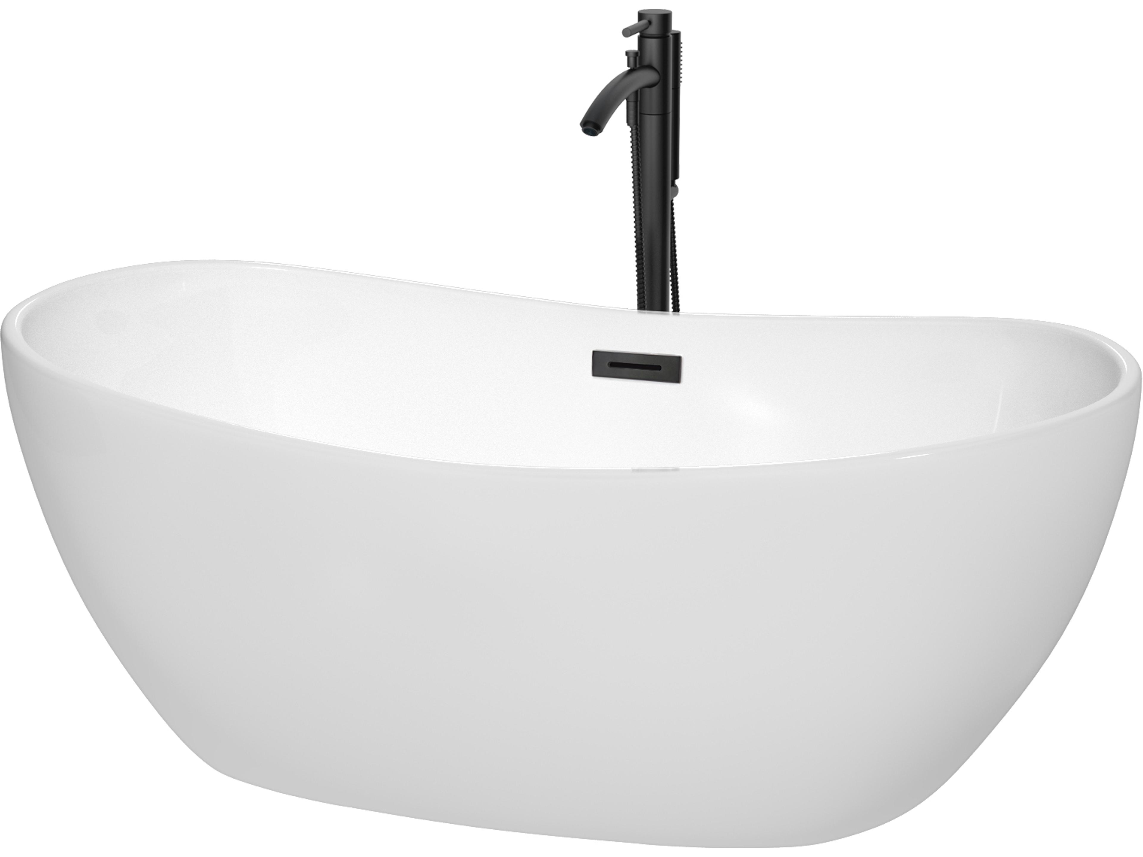 Wyndham Collection Rebecca White Bathtub with Floor Mounted Faucet, Drain and Overflow Trim