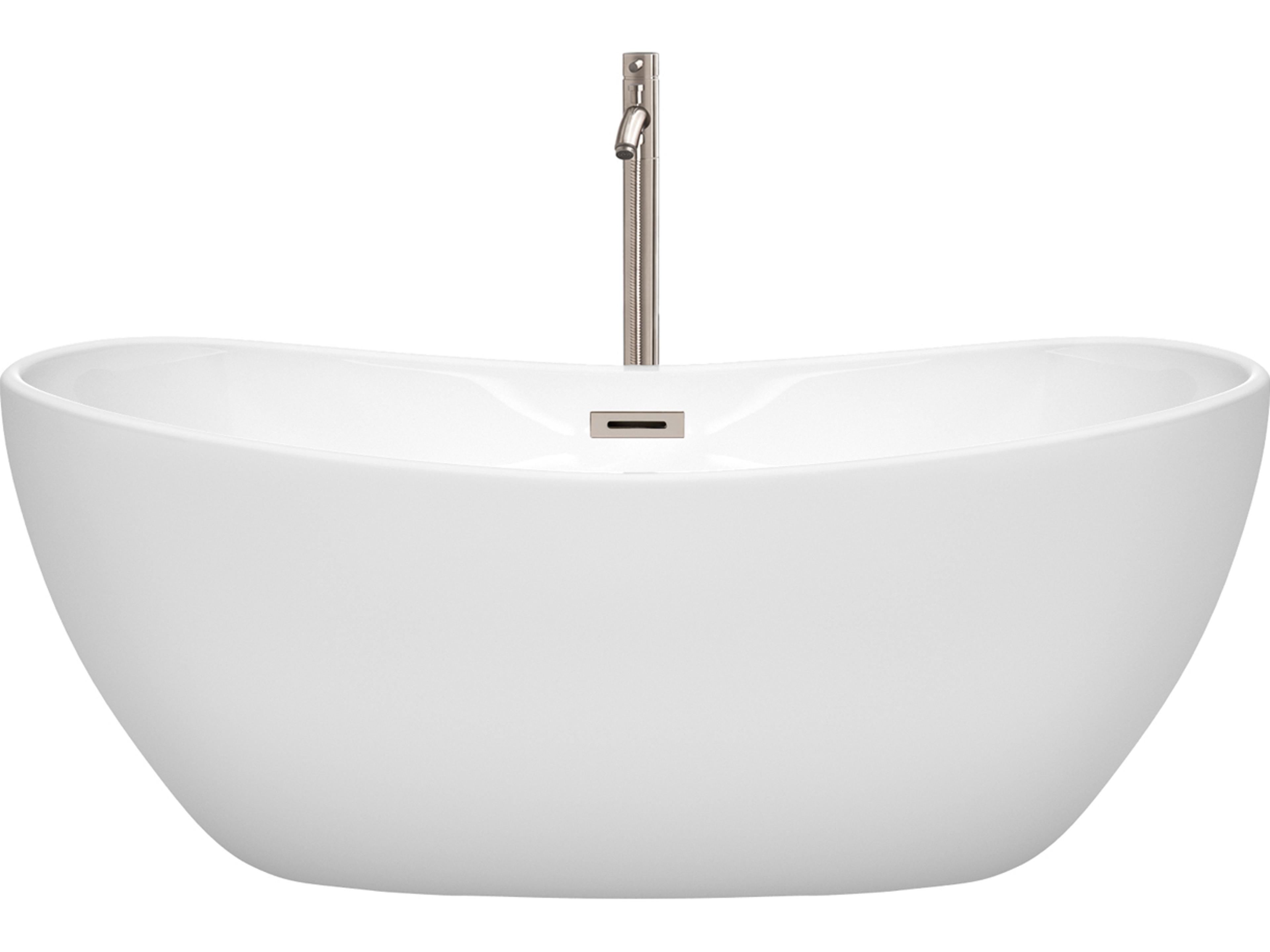 Wyndham Collection Rebecca White Bathtub with Floor Mounted Faucet, Drain and Overflow Trim