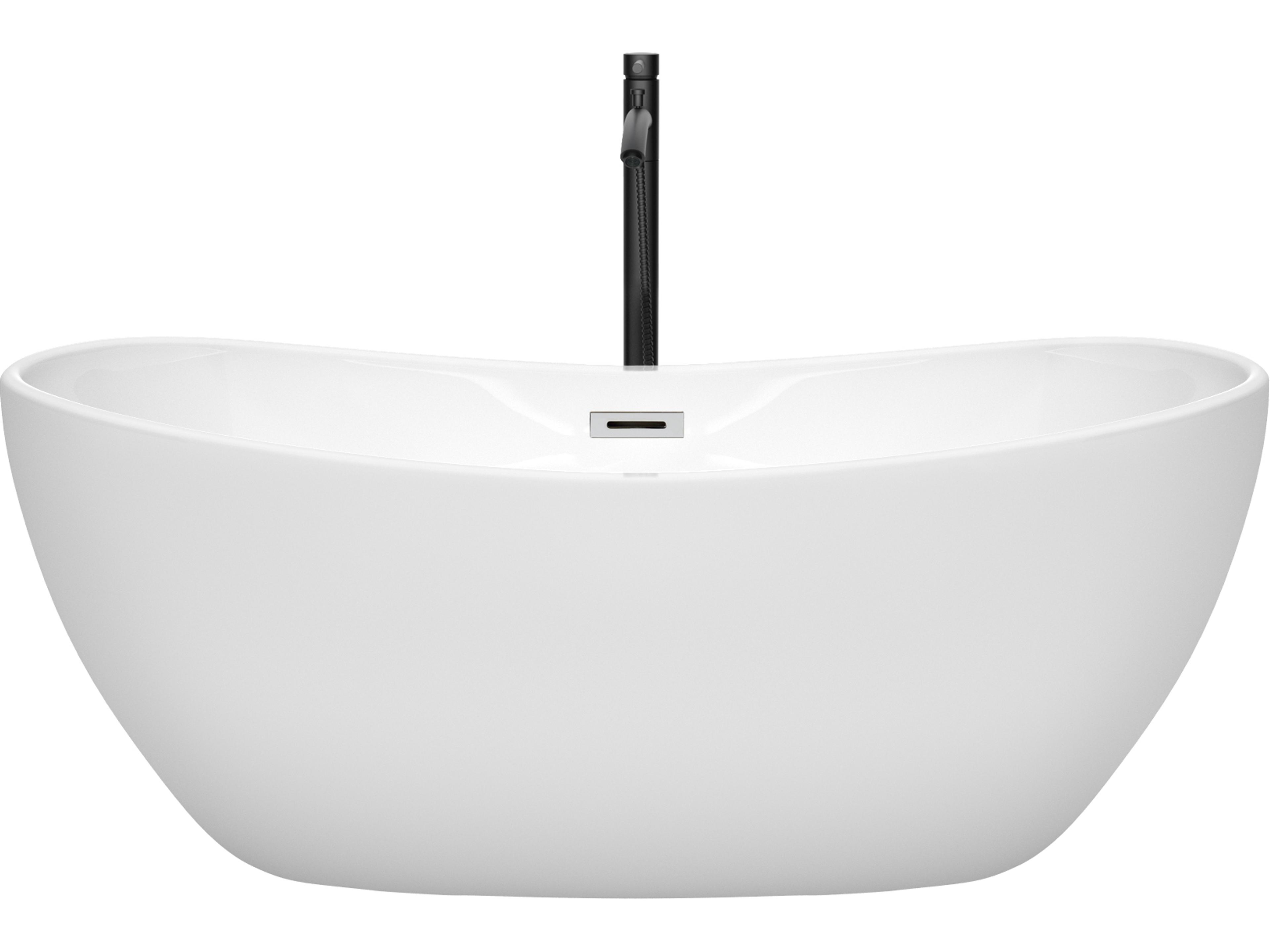 Wyndham Collection Rebecca White Bathtub with Polished Chrome Trim and Floor Mounted Faucet