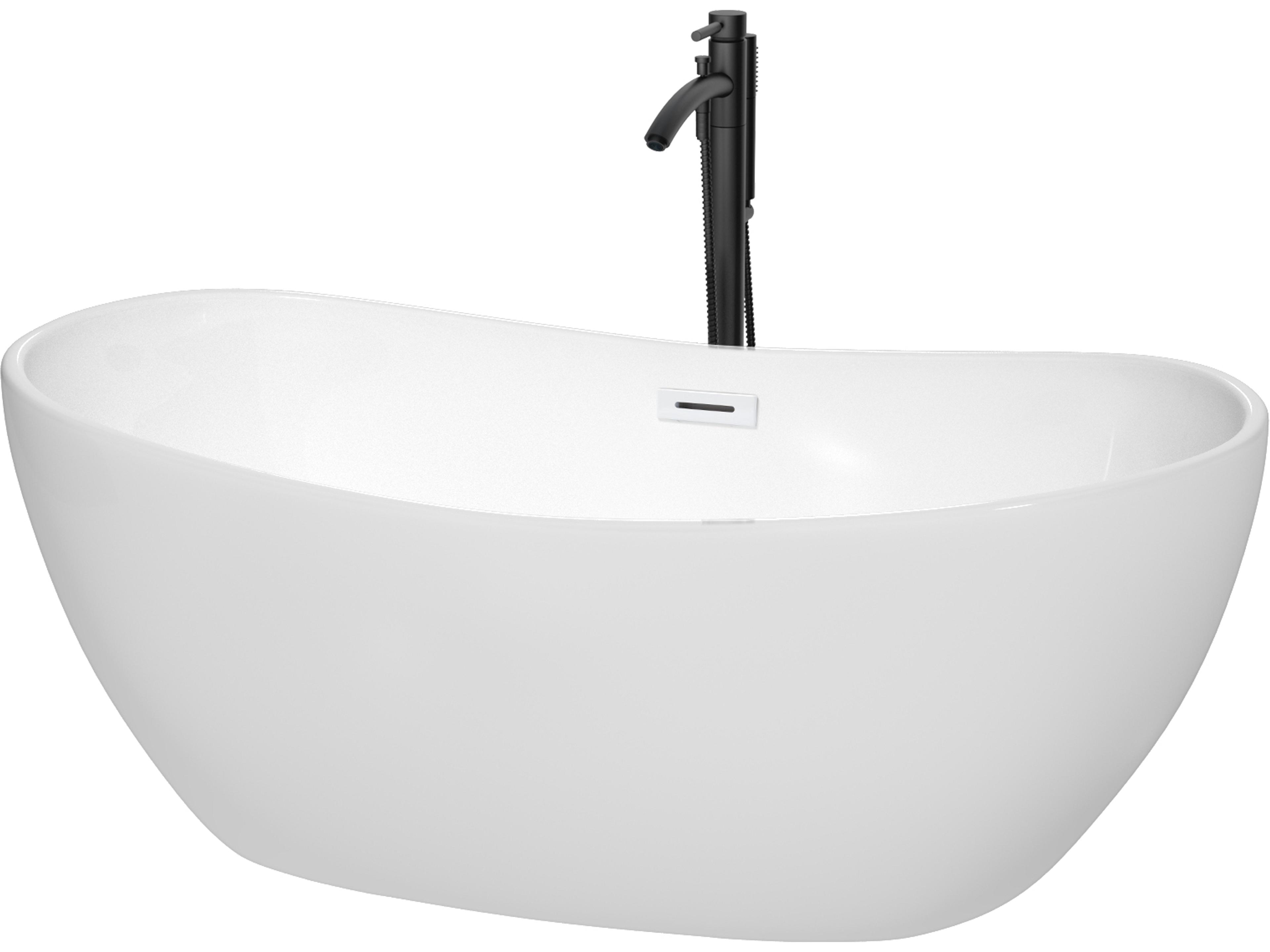 Rebecca White Bathtub with Shiny White Trim and Floor Mounted Faucet