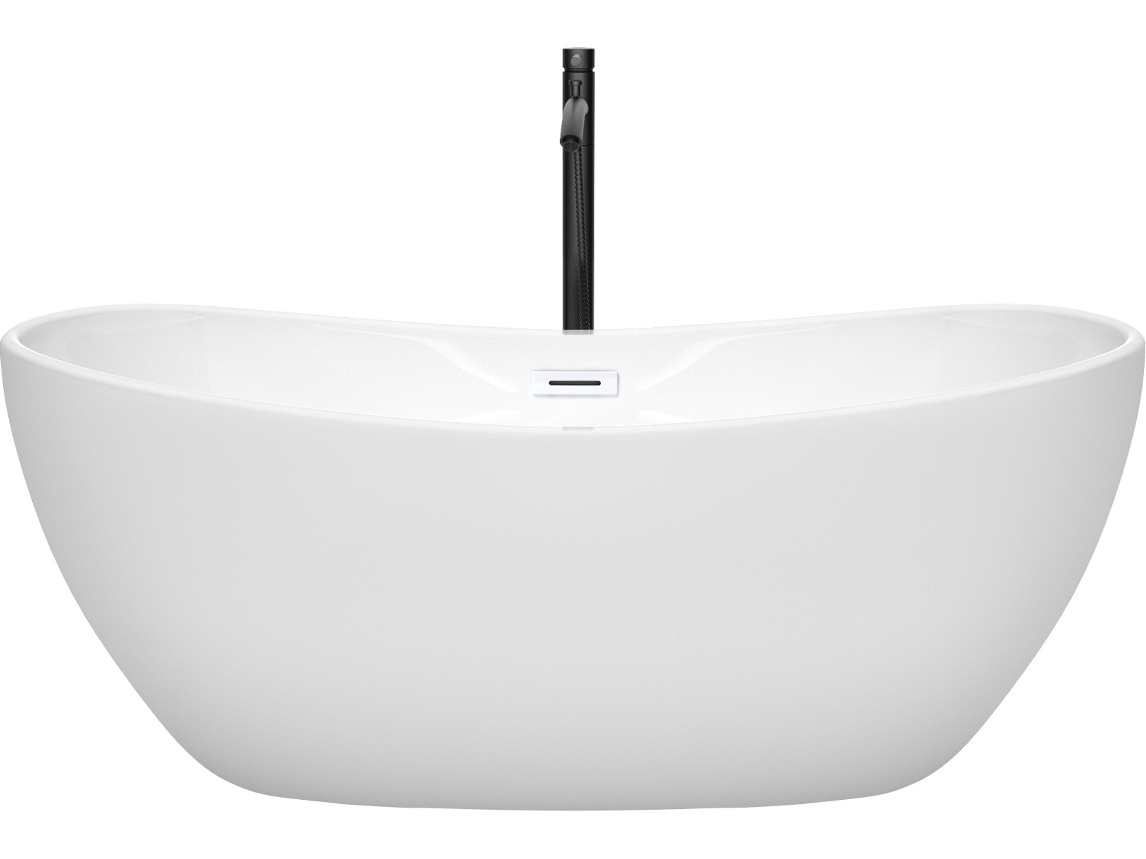 Wyndham Collection Rebecca White Bathtub with Shiny White Trim and Floor Mounted Faucet