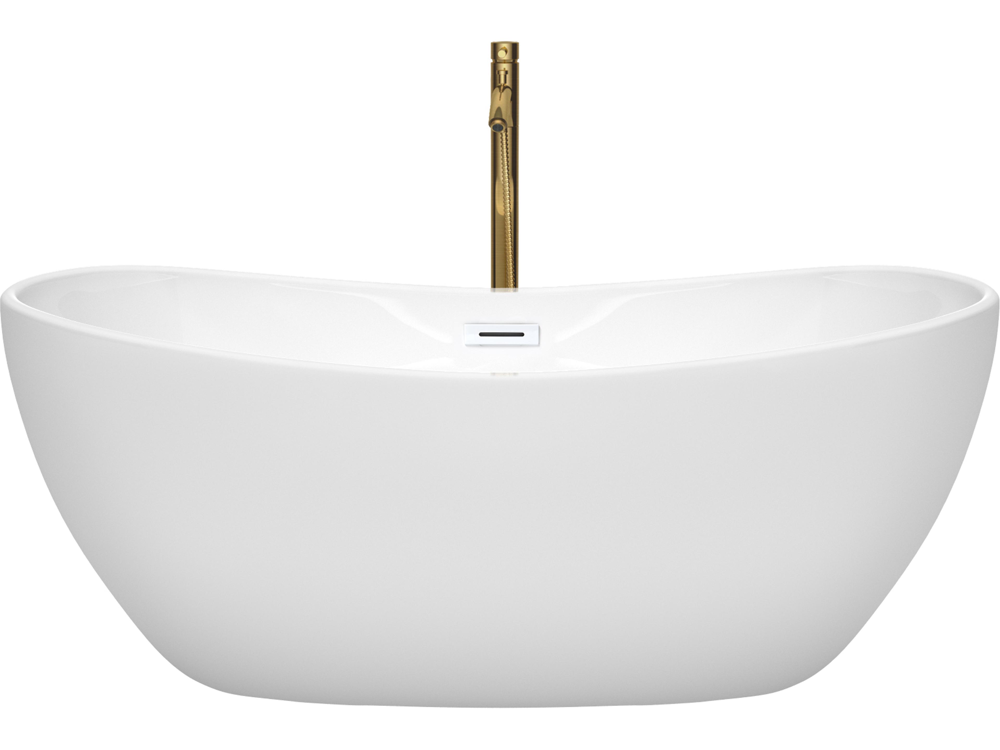 Wyndham Collection Rebecca White Bathtub with Shiny White Trim and Floor Mounted Faucet
