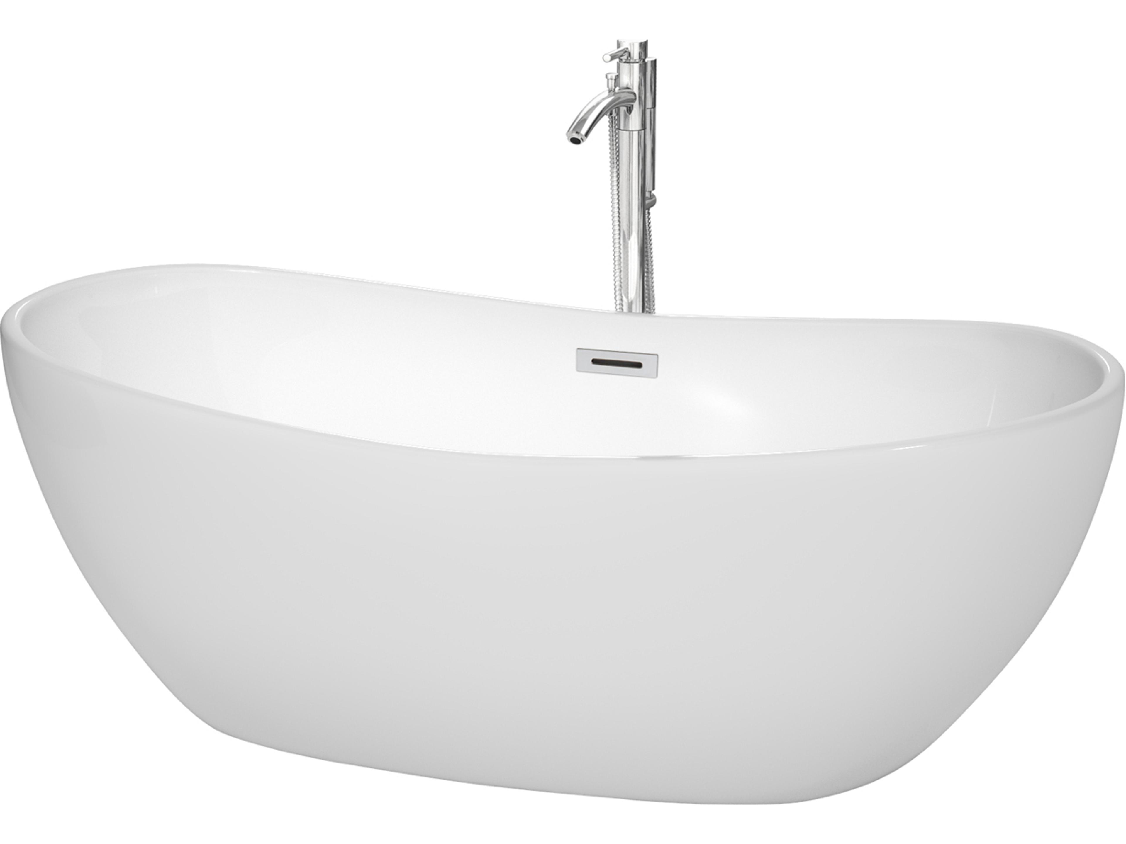 Wyndham Collection Rebecca White Bathtub with Floor Mounted Faucet, Drain and Overflow Trim