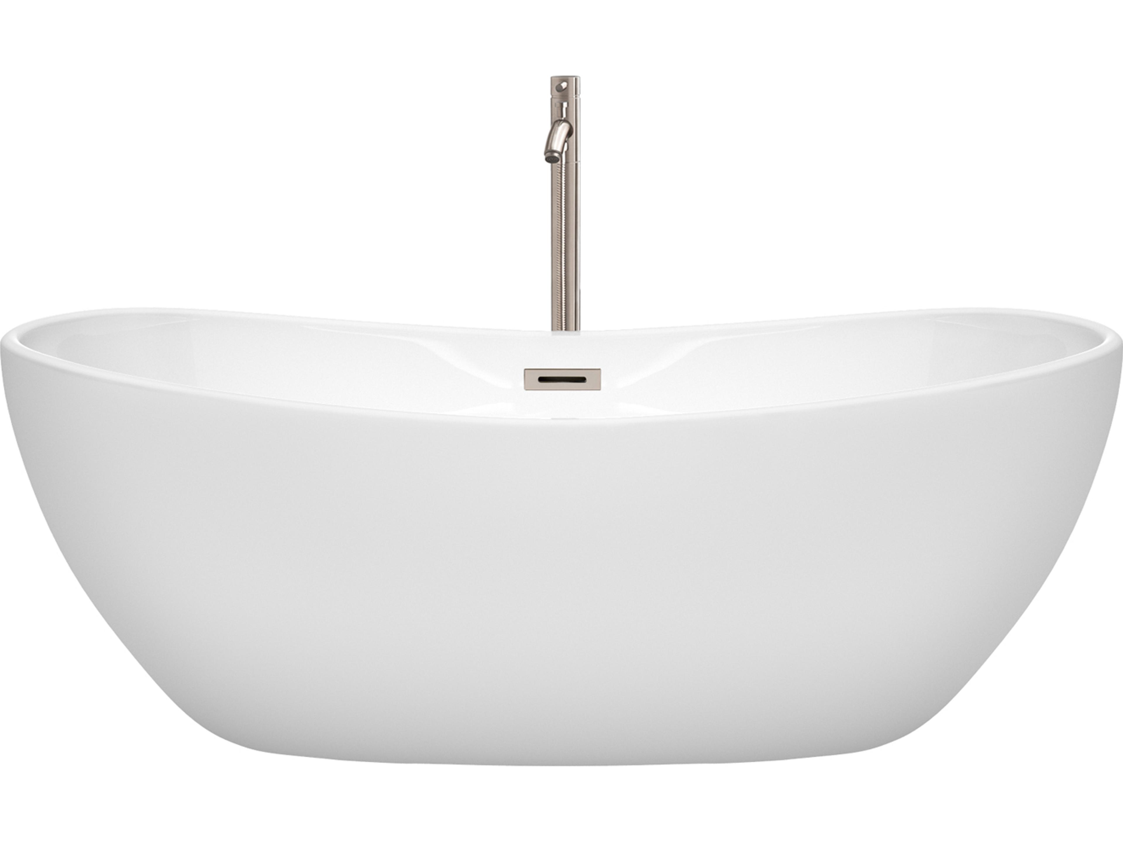 Wyndham Collection Rebecca White Bathtub with Floor Mounted Faucet, Drain and Overflow Trim