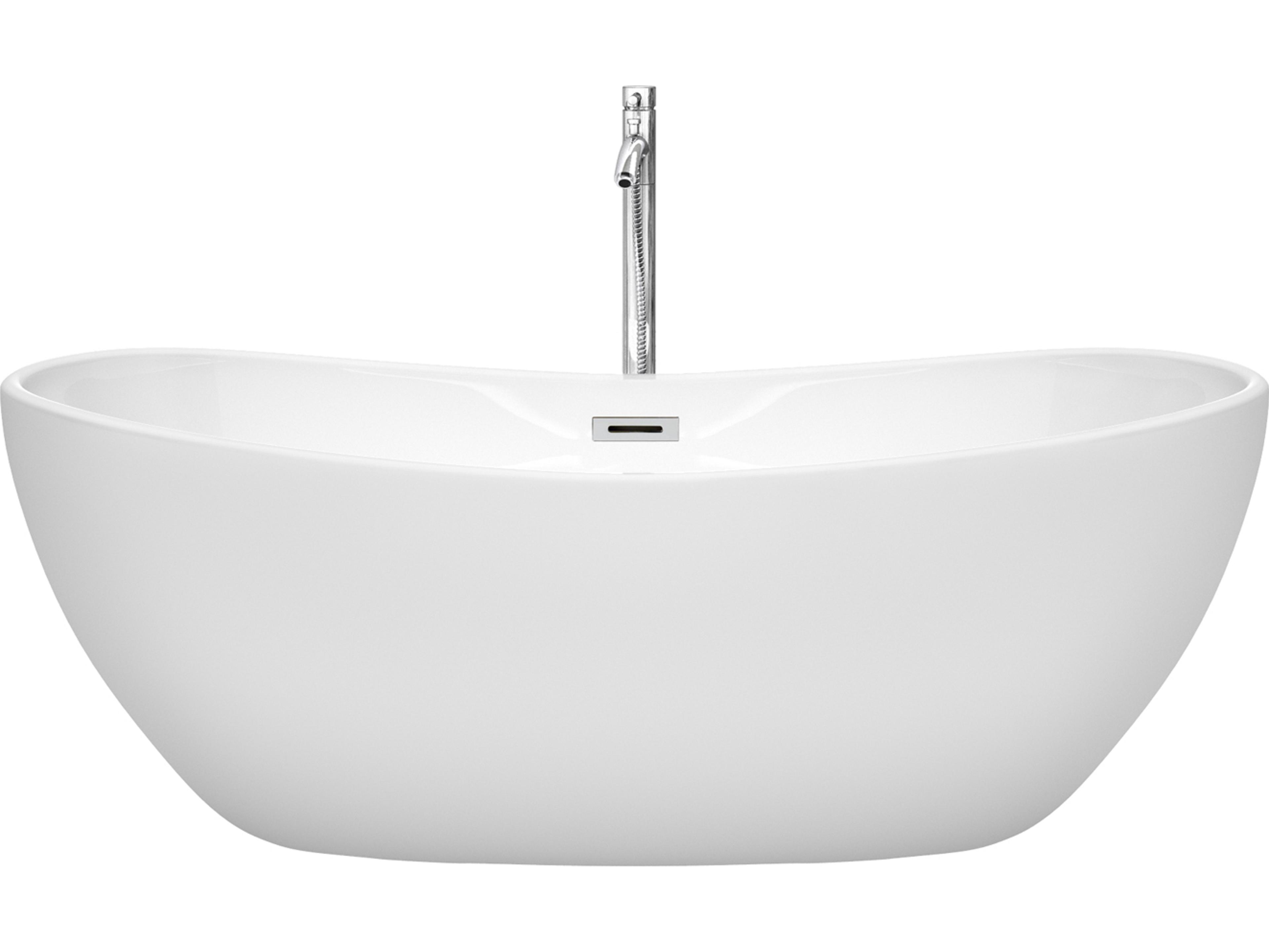 Wyndham Collection Rebecca White Bathtub with Floor Mounted Faucet, Drain and Overflow Trim