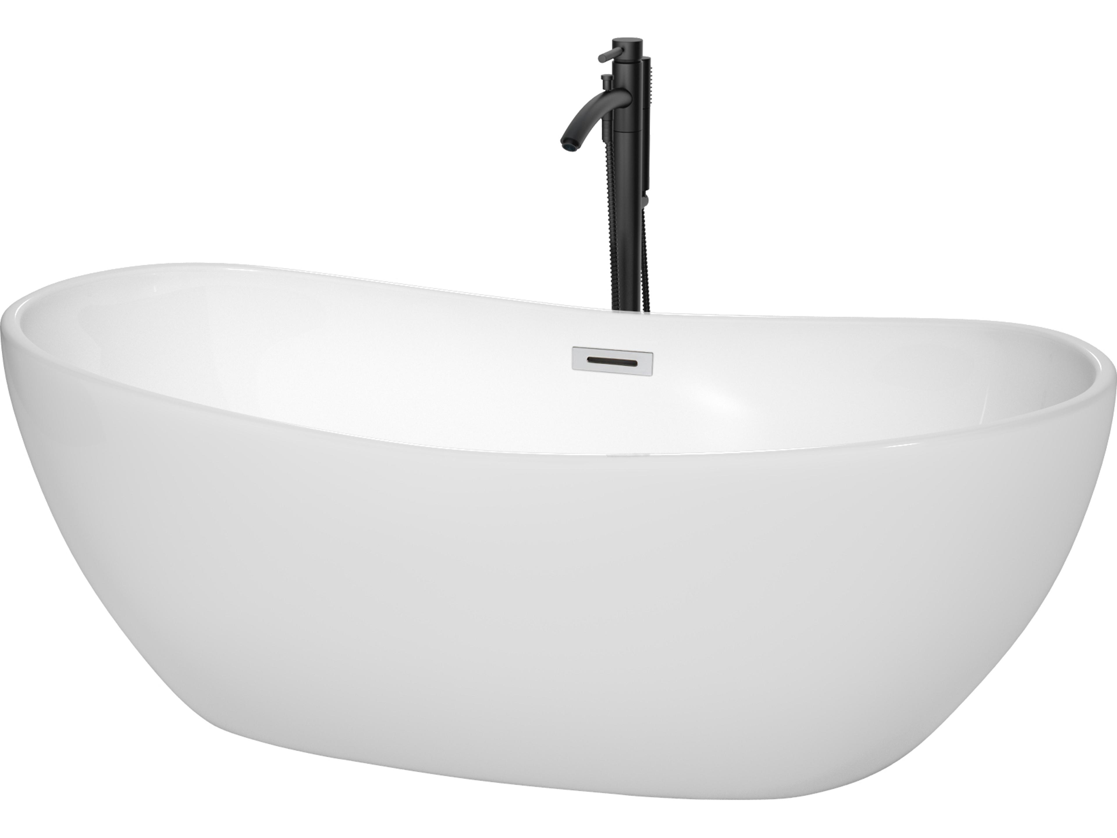 Rebecca White Bathtub with Polished Chrome Trim and Floor Mounted Faucet
