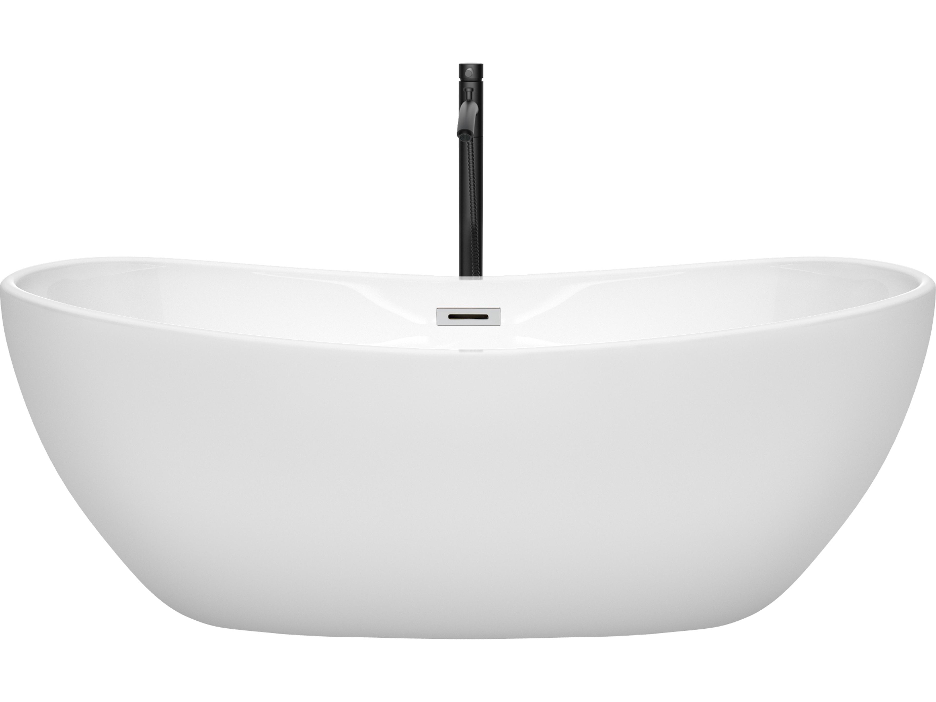Wyndham Collection Rebecca White Bathtub with Polished Chrome Trim and Floor Mounted Faucet