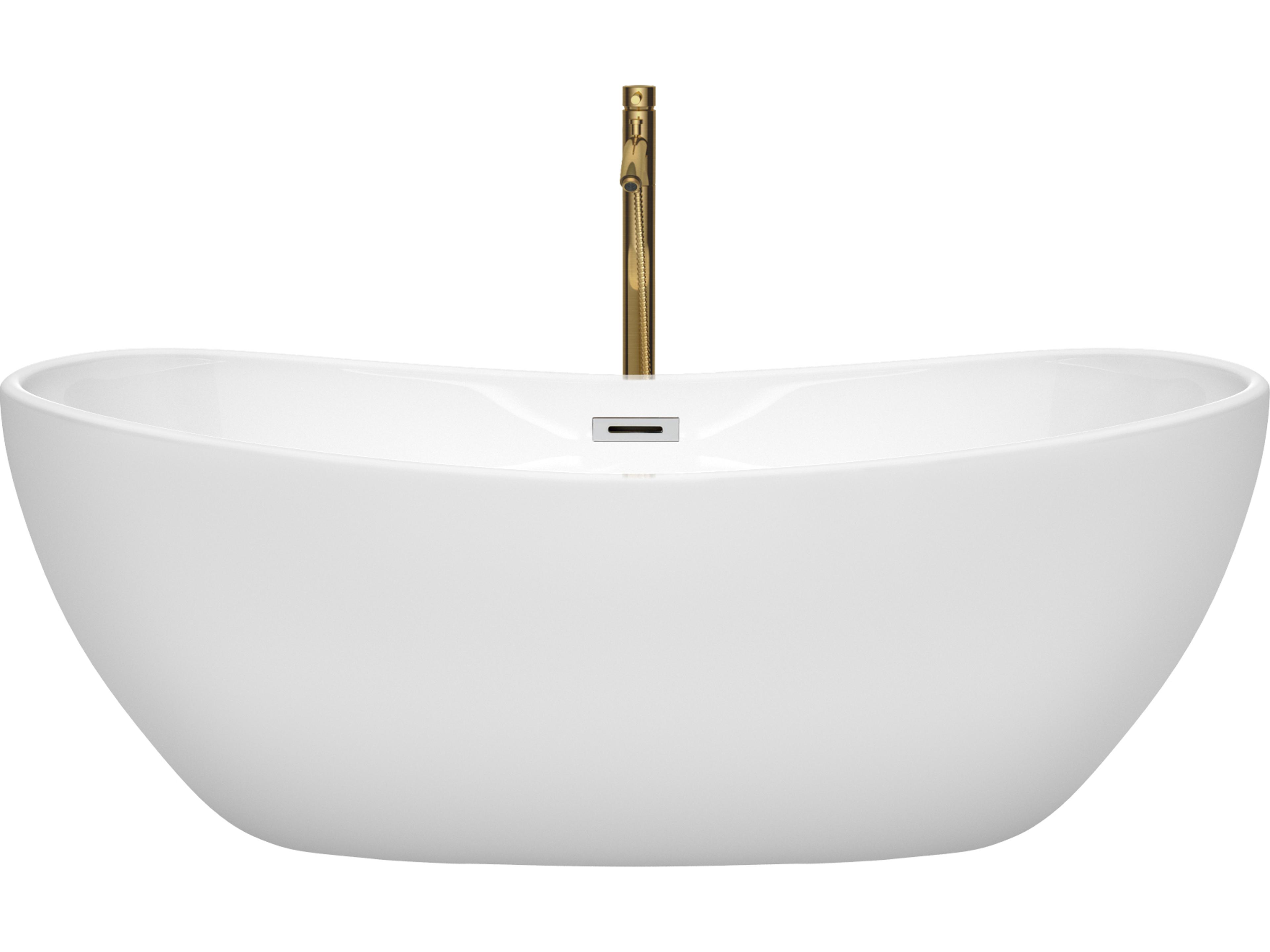 Wyndham Collection Rebecca White Bathtub with Polished Chrome Trim and Floor Mounted Faucet
