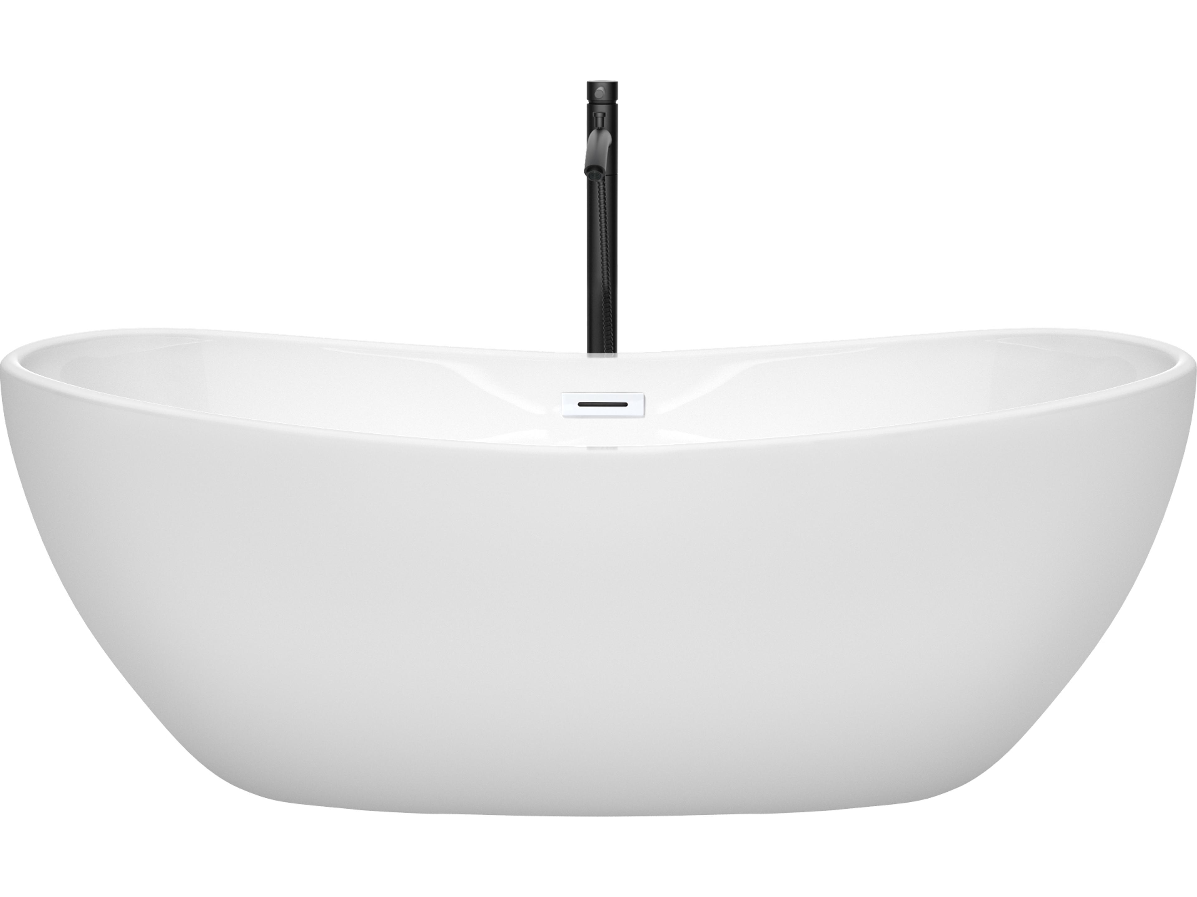 Wyndham Collection Rebecca White Bathtub with Shiny White Trim and Floor Mounted Faucet