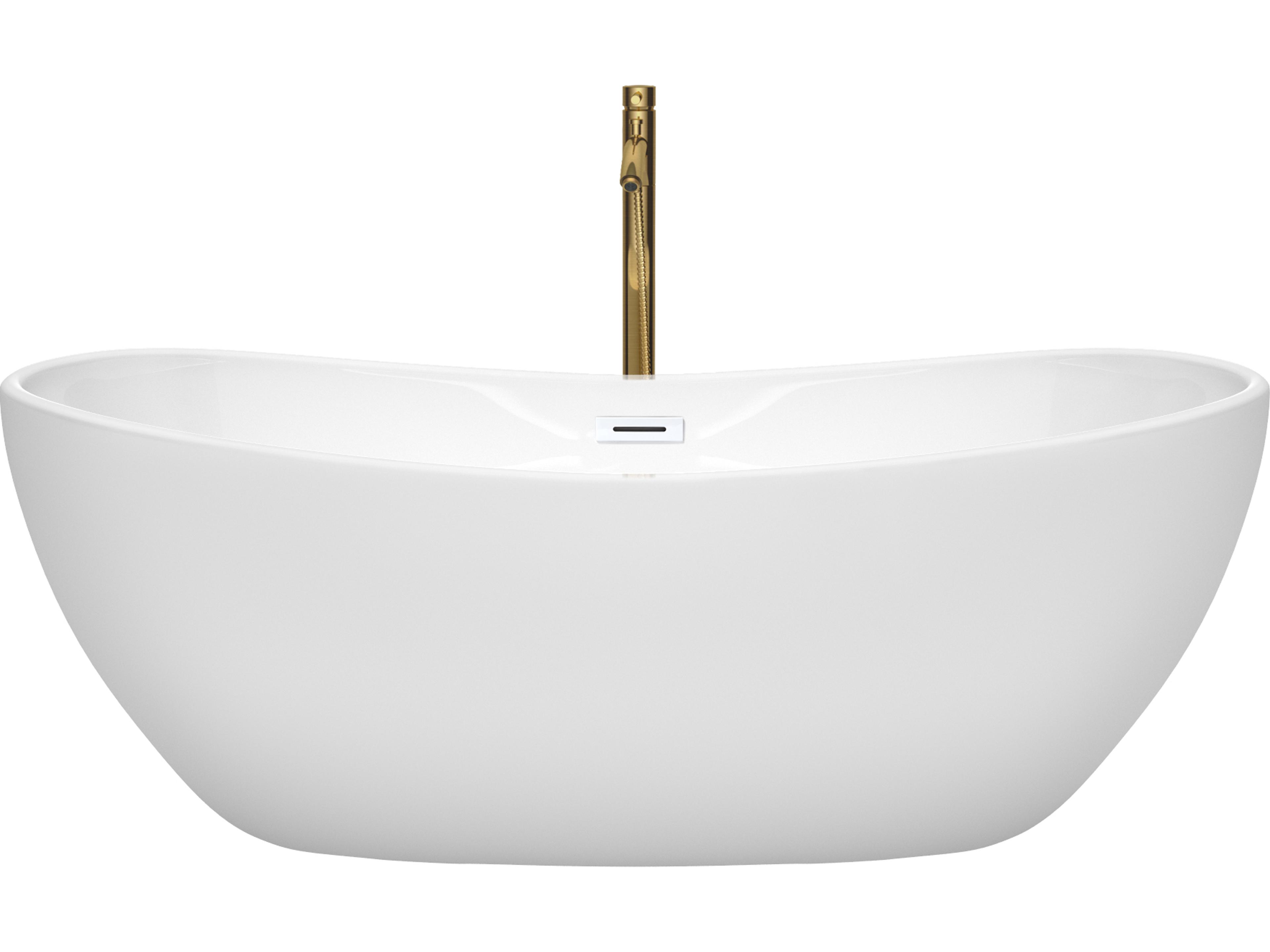 Wyndham Collection Rebecca White Bathtub with Shiny White Trim and Floor Mounted Faucet